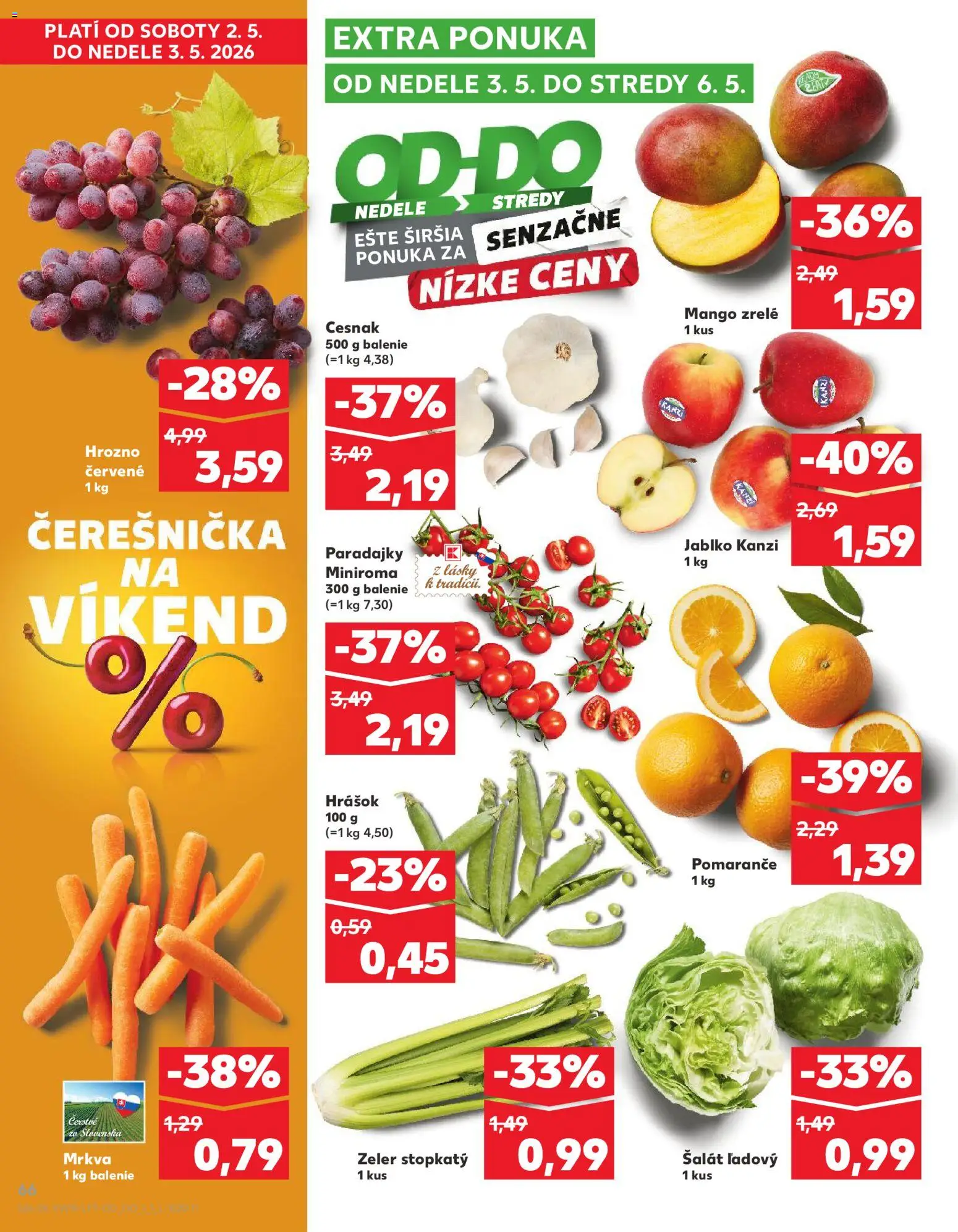 Nové Kaufland akcie – leták je platný od 30.04.2026 | Strana: 66 | Produkty: Pomaranče, Paradajky, Hrášok, Šalát