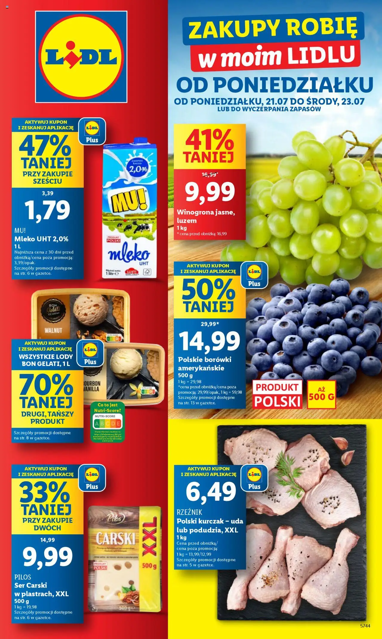 Lidl Gazetka od 21.07.2025 | Strona: 1 | Produkty: Winogrona, Mleko, Ser, Lody