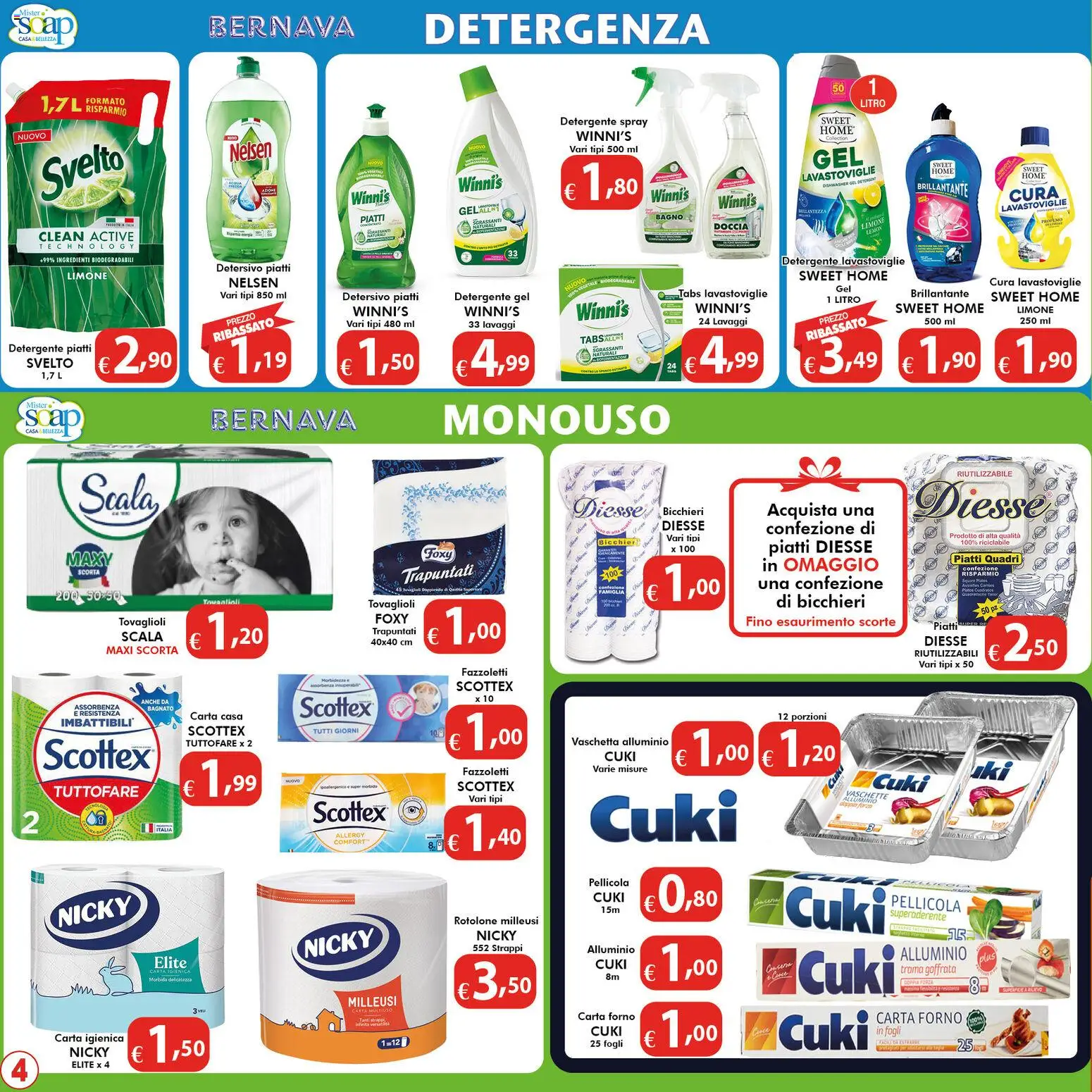 Volantino Bernava del 20.03.2026 | Pagina: 4 | Prodotti: Carta igienica, Limone, Lavastoviglie, Doccia