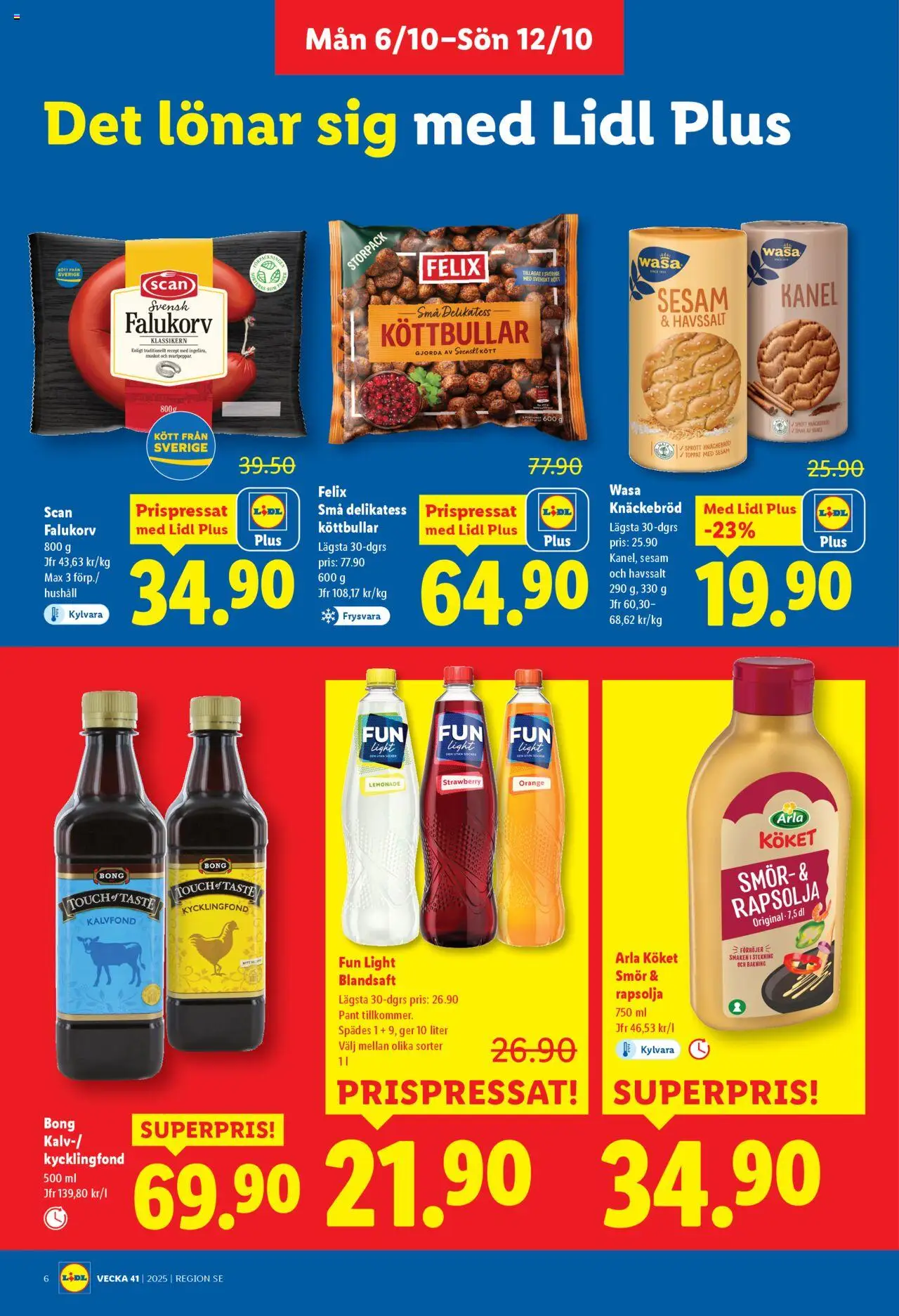 Lidl reklamblad aktuell från 06.10.2025 | Sida: 6 | Produkter: Köttbullar, Falukorv, Knäckebröd, Smör