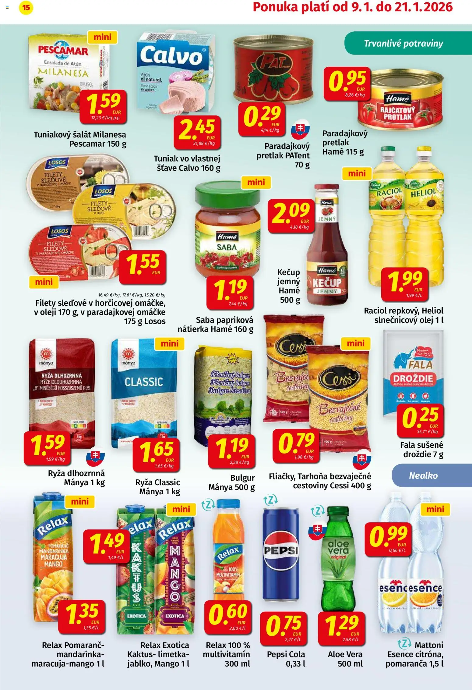 Nové Koruna akcie – leták je platný od 09.01.2026 | Strana: 15 | Produkty: Limetka, Olej, Slnečnicový olej, Pepsi
