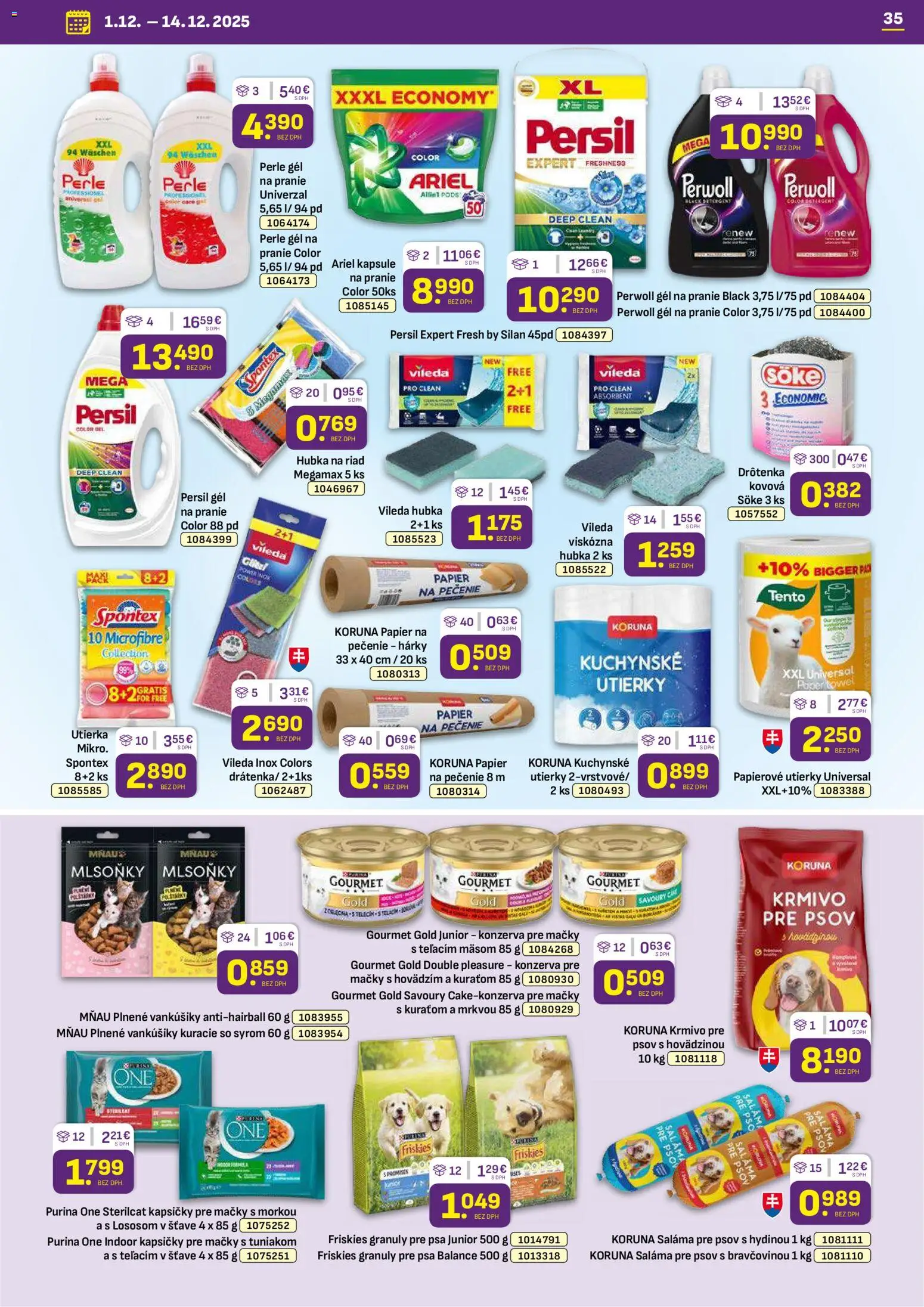 Nové Libex akcie – leták je platný od 01.12.2025 | Strana: 35 | Produkty: Friskies, Perwoll, Silan, Ariel