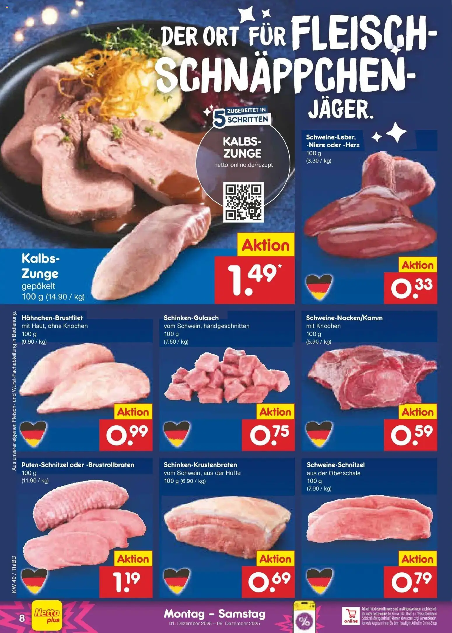 Netto Marken-Discount prospekt Dresden-Seidnitz	 – gültig ab 01.12.2025 | Seite: 8 | Produkte: Putenschnitzel, Fleisch