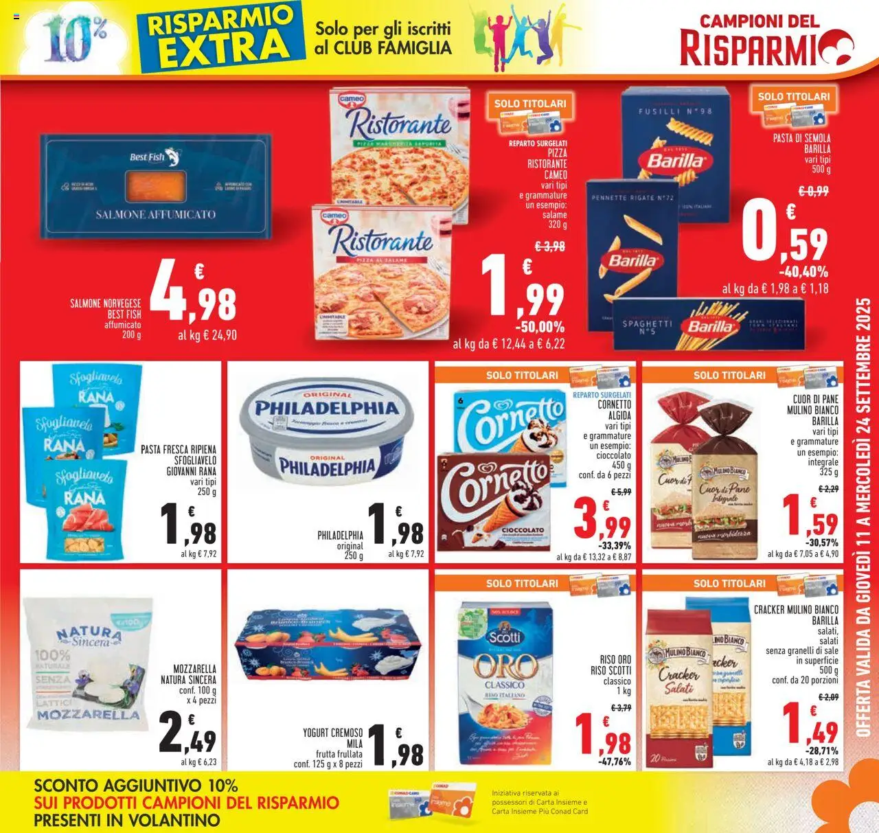 Volantino Conad del 11.09.2025 | Pagina: 3 | Prodotti: Yogurt, Cioccolato, Sale, Crackers