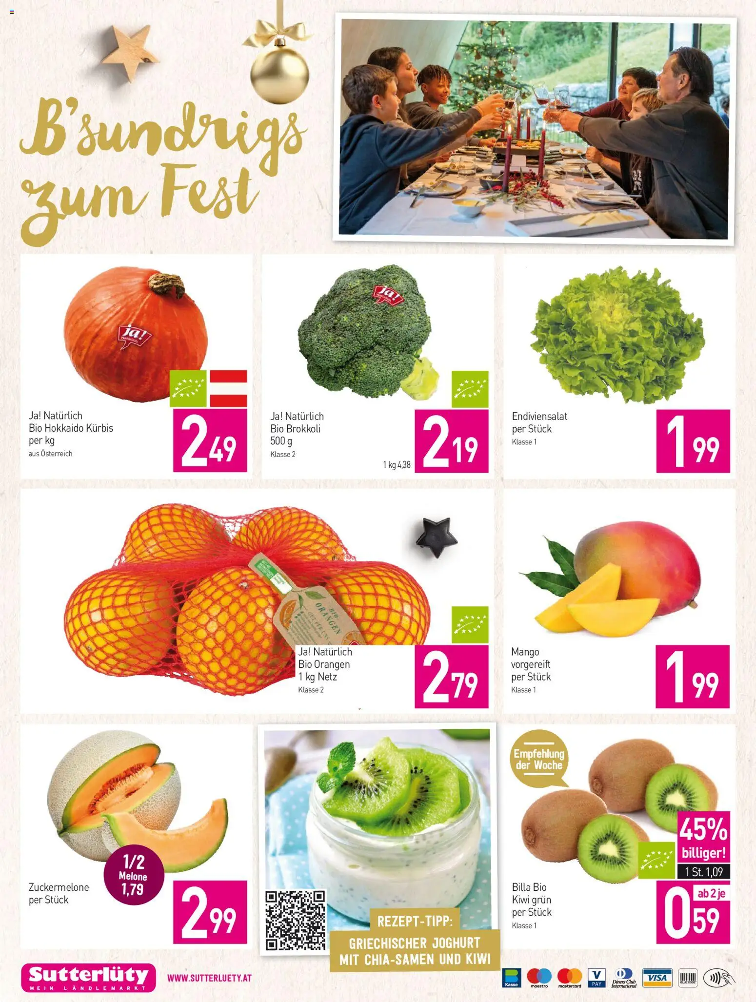 Sutterlüty Flugblatt gültig ab 11.12.2025 | Seite: 28 | Produkte: Kiwi, Mango, Melone, Joghurt