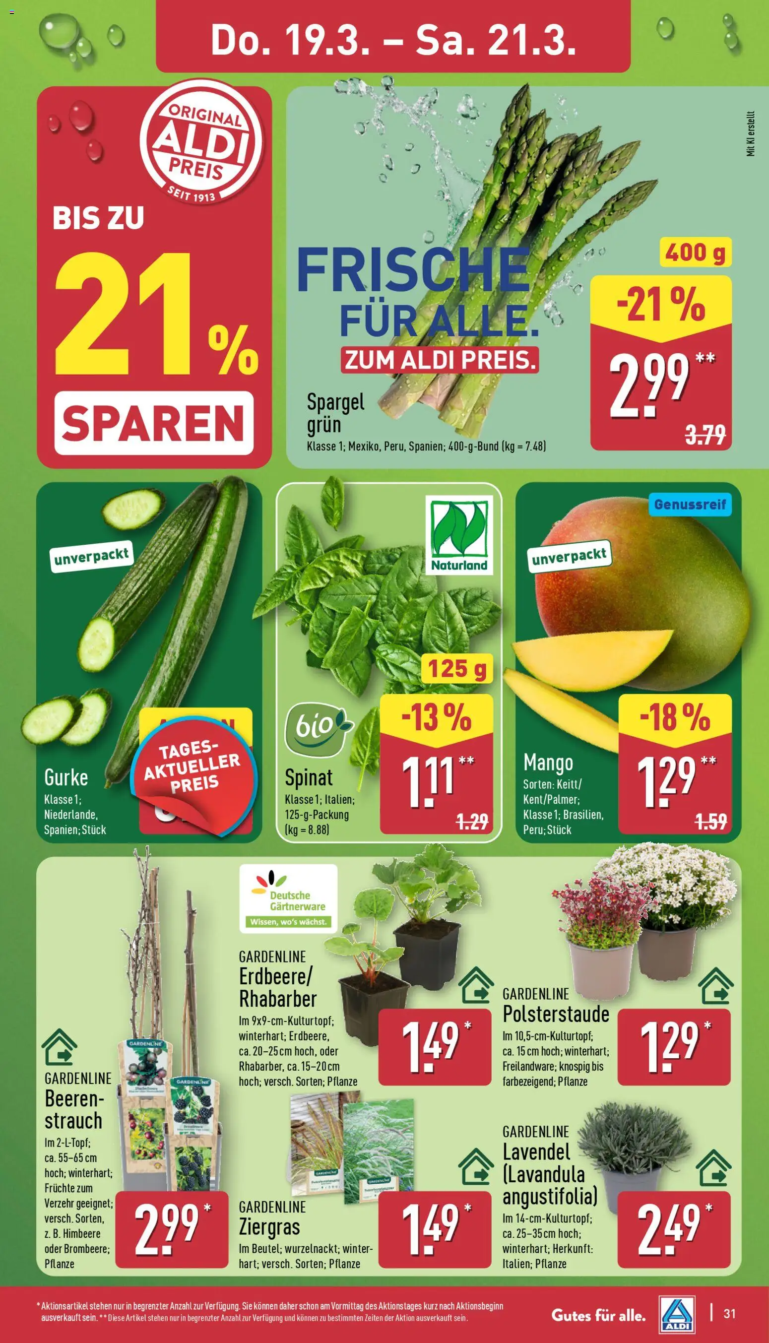 Aldi Prospekt 	 – gültig ab 16.03.2026 | Seite: 31 | Produkte: Spargel, Mango, Himbeere, Lavendel