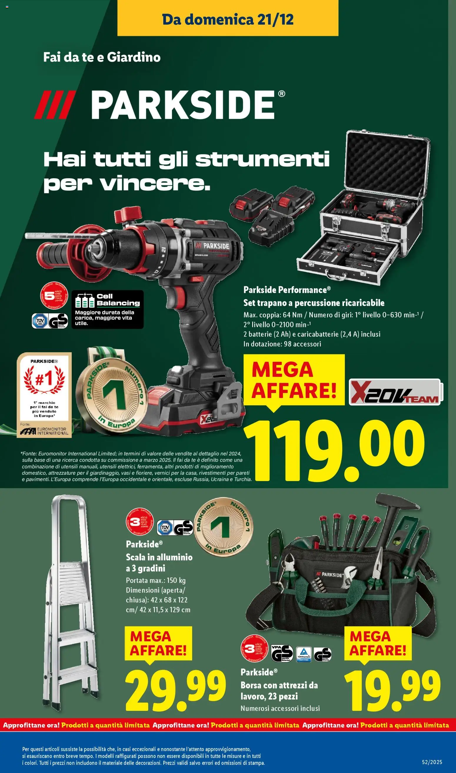Volantino Lidl del 21.12.2025 | Pagina: 33 | Prodotti: Scala, Alluminio, Batterie, Caricabatterie