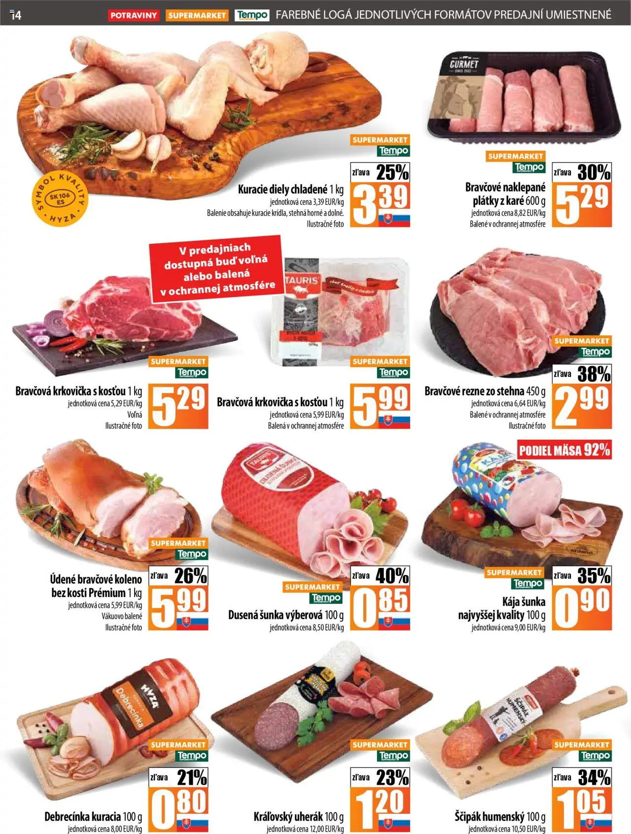 Nové COOP Jednota akcie – leták je platný od 02.10.2025 | Strana: 14 | Produkty: Šunka, Bravčová krkovička, Bravčové koleno, Krkovička