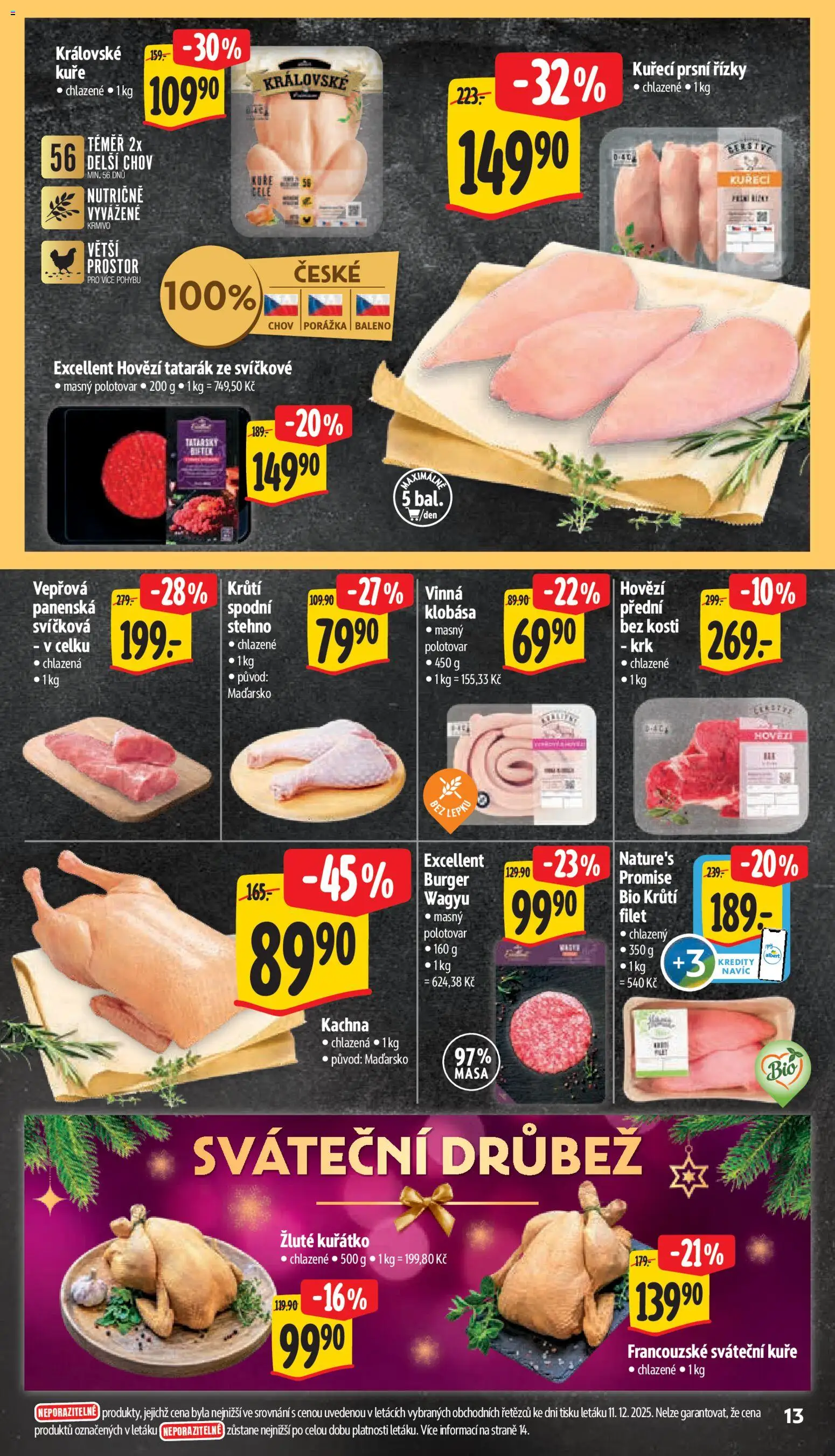 Albert leták - Supermarket od 17.12.2025 | Strana: 20 | Produkty: Hovězí, Klobása, Kuřecí prsní řízky, Kachna