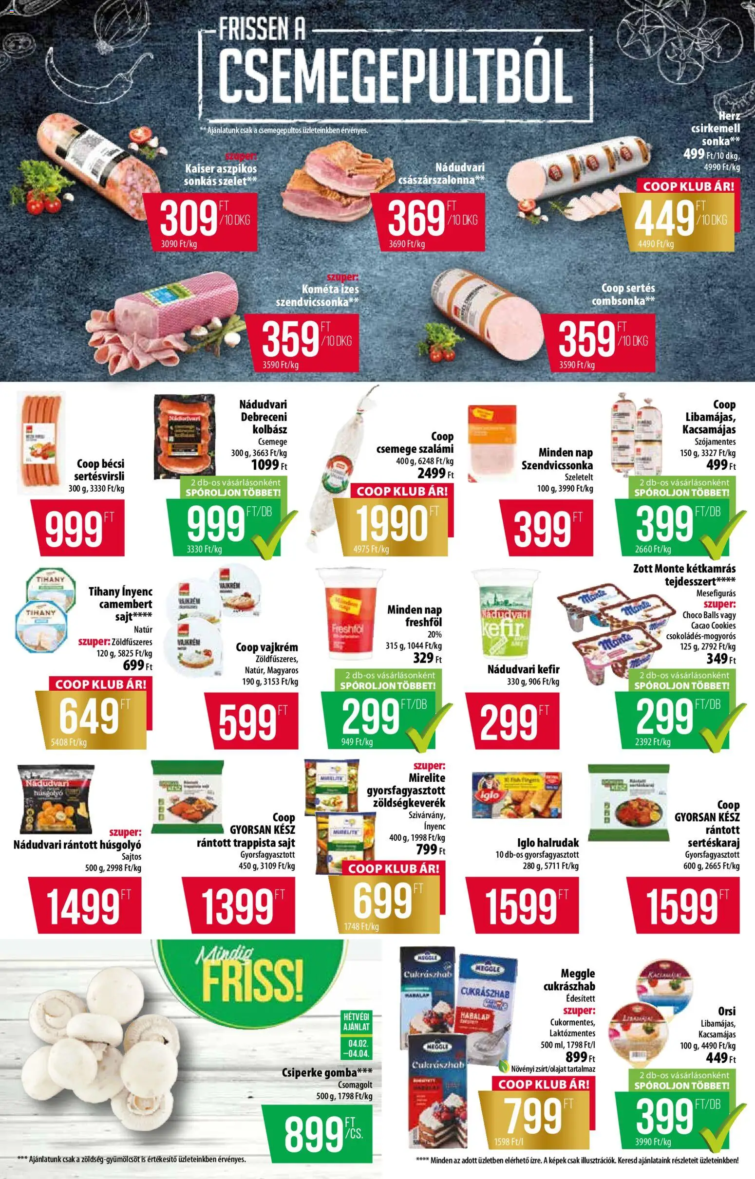 COOP akciós ujság - amely érvényes a következő dátumtól: 02.04.2026 | Oldal: 2 | Termékek: Csirkemell sonka, Szalámi, Vajkrém, Camembert