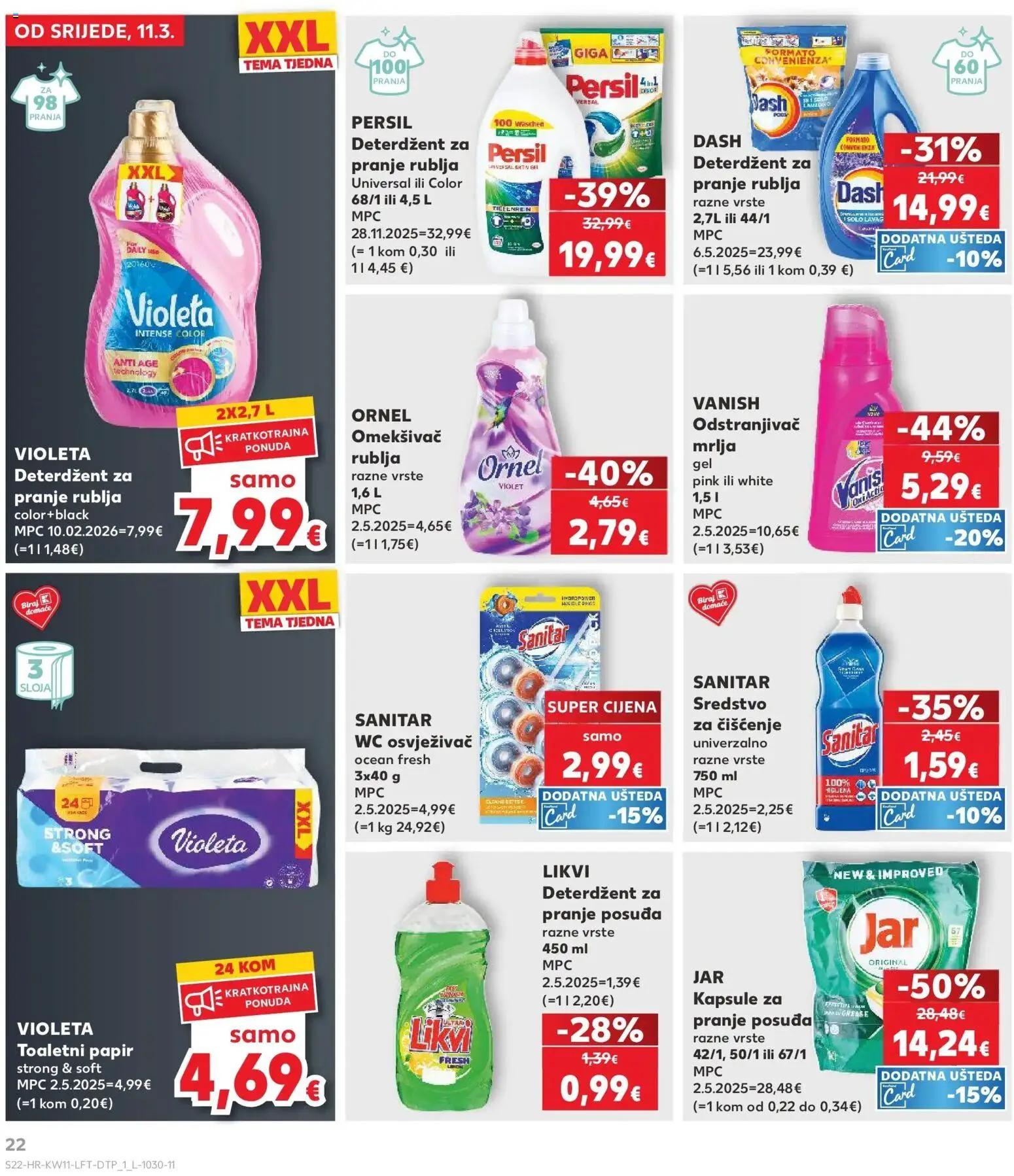 Kaufland katalog | vrijedi od 10.03.2026 | Stranica: 22 | Proizvodi: Omekšivač, Deterdžent za pranje posuđa, Toaletni papir, Vanish