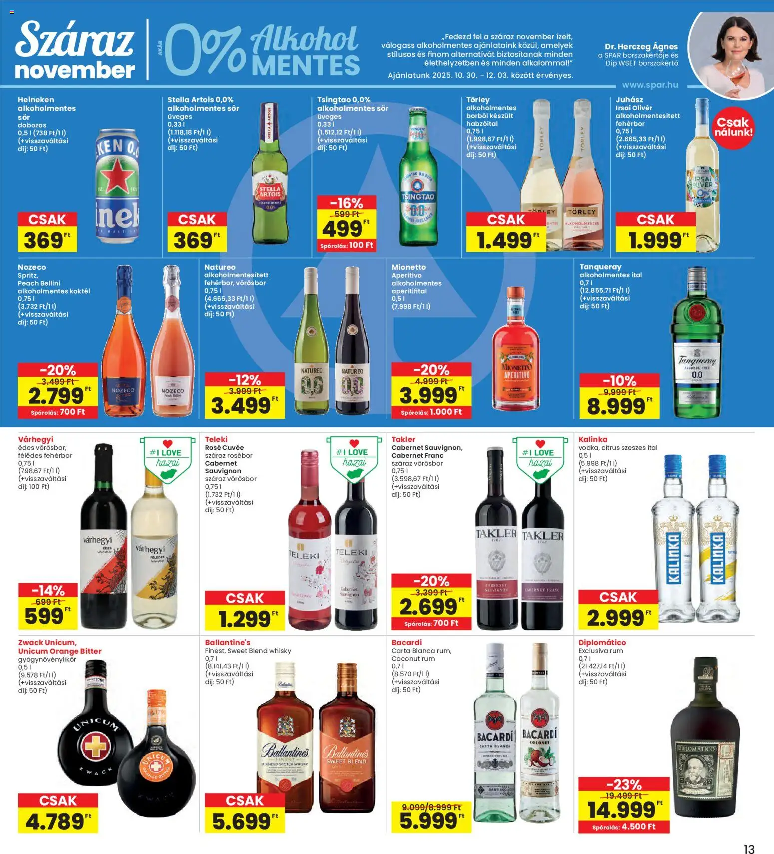 Interspar akciós ujság - amely érvényes a következő dátumtól: 30.10.2025 | Oldal: 13 | Termékek: Bacardi, Stella artois, Fehérbor, Vörösbor