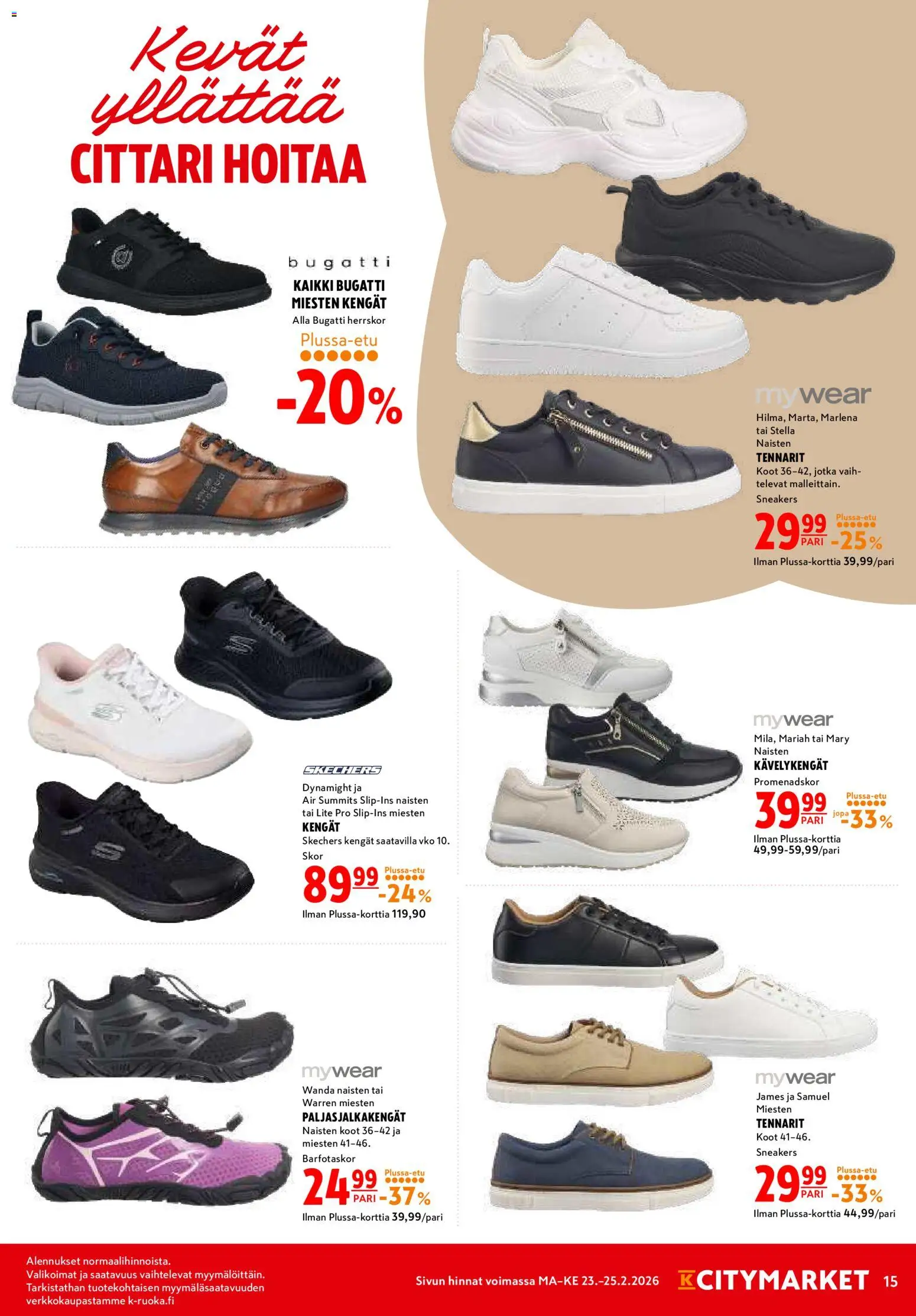 K-Citymarket tarjoukset – voimassa 23.05.2026 alkaen | Sivu: 15 | Tuotteet: Paljasjalkakengät