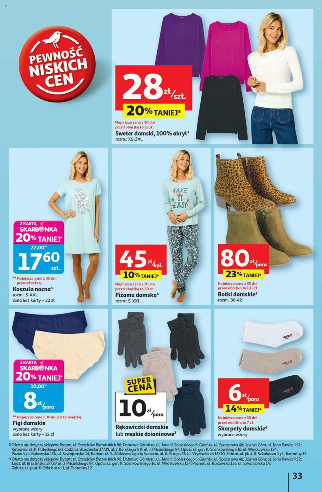 Auchan Gazetka - Pewność niskich cen Hipermarket od 11.09.2025 | Strona: 33 | Produkty: Karta, Sweter, Skarpety, Piżama