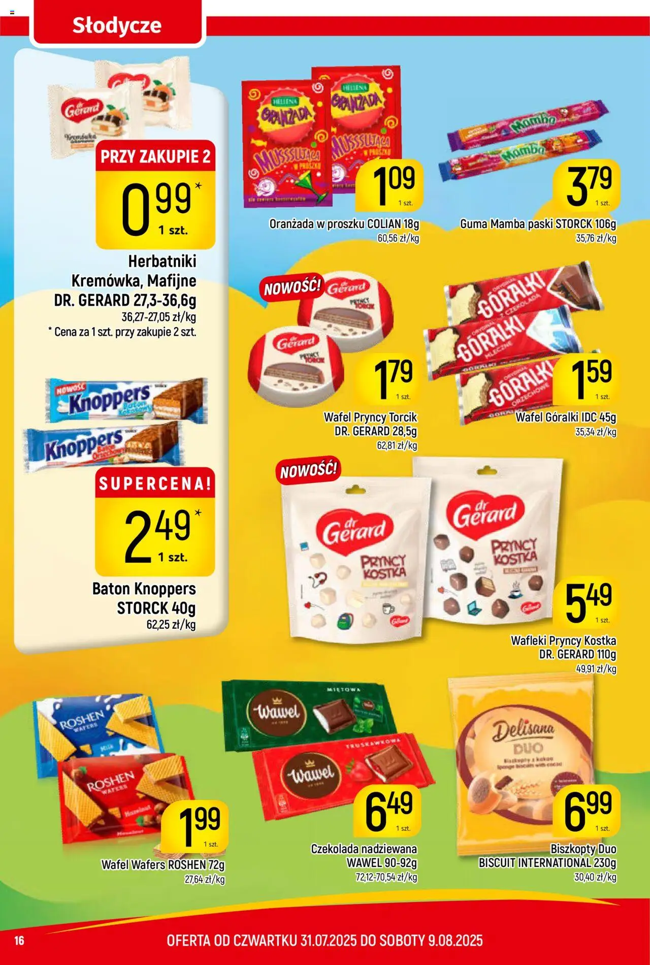 Piotruś Pan Gazetka od 31.07.2025 | Strona: 16 | Produkty: Knoppers, Oranżada w proszku, Herbatniki, Baton