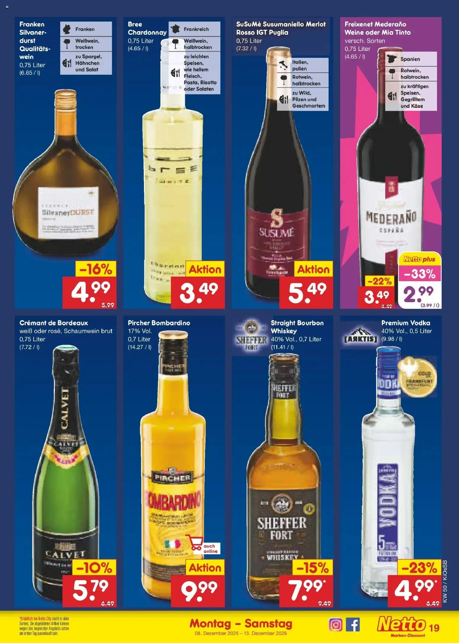 Netto Marken-Discount - Netto: Wochenangebote – gültig ab 07.12.2025 | Seite: 19 | Produkte: Merlot, Freixenet mederano, Whiskey, Salat