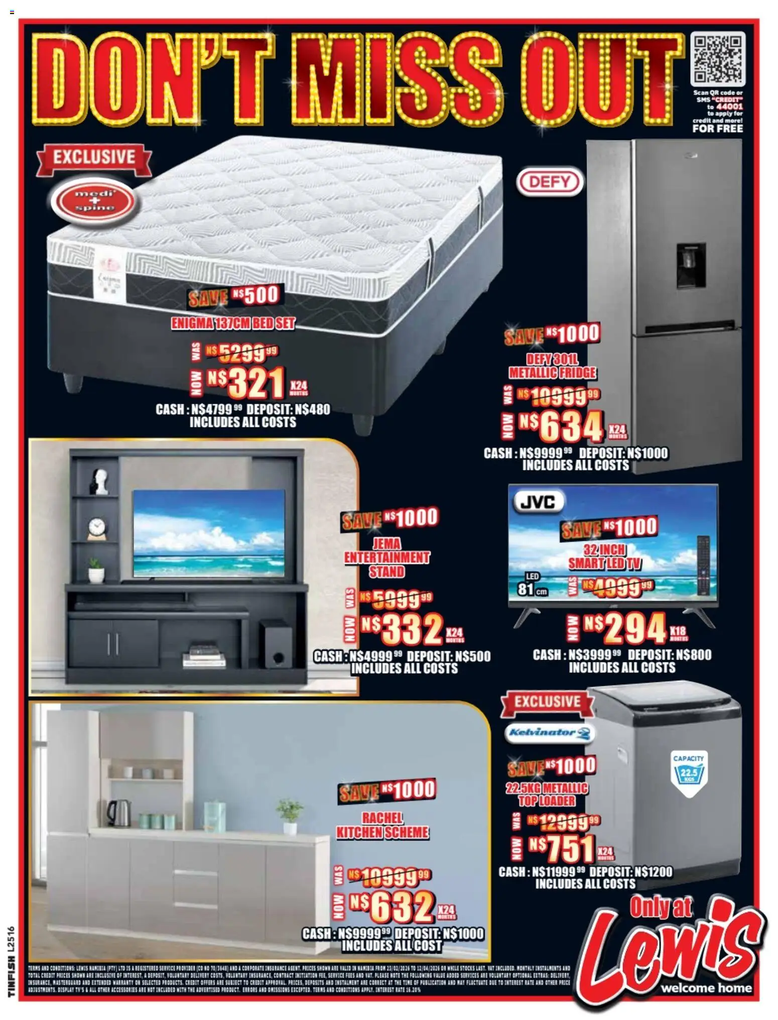 New Lewis Stores catalogue – valid from 23.02.2026 | Page: 4 | Products: Bed, TV, Fridge