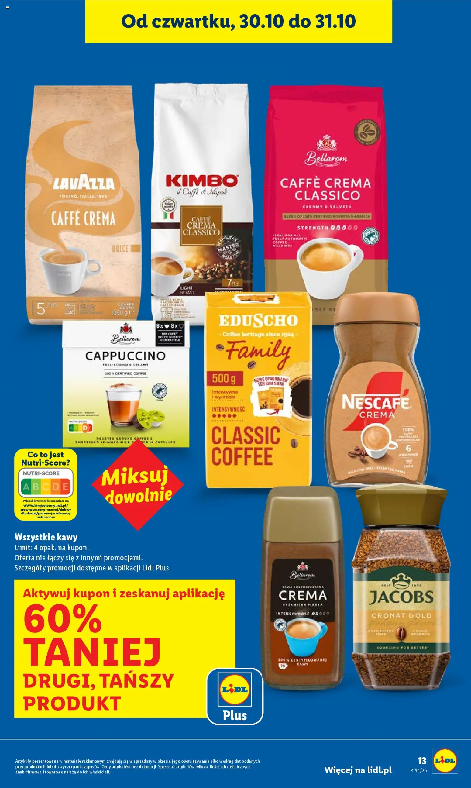 Lidl Gazetka od 30.10.2025 | Strona: 13 | Produkty: Nescafe, Kawa rozpuszczalna, Lavazza, Kawa