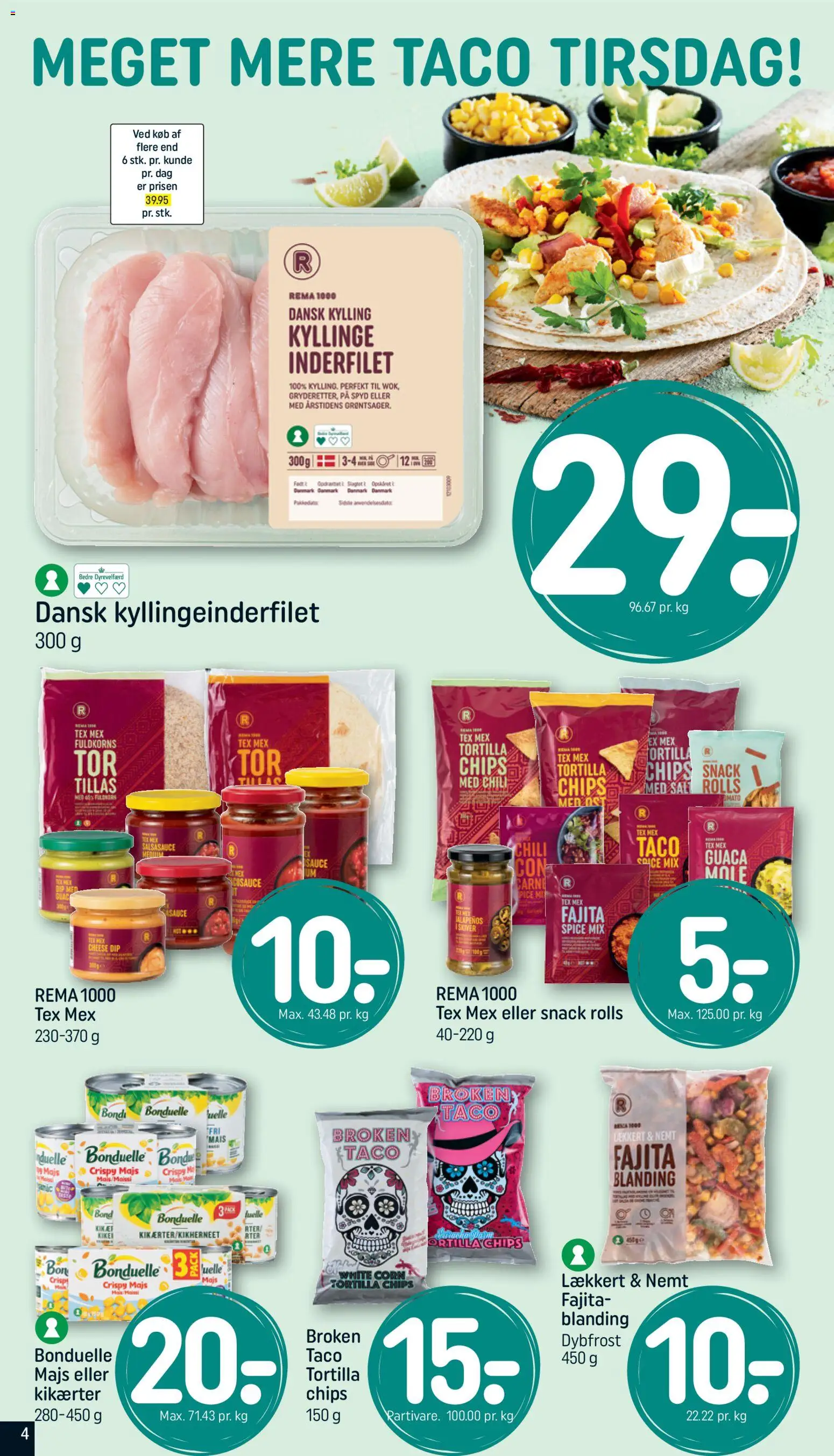 Rema 1000 tilbudsavis – gyldig fra 12.04.2026 | Side: 4 | Produkter: Ost, Chips, Salt, Taco