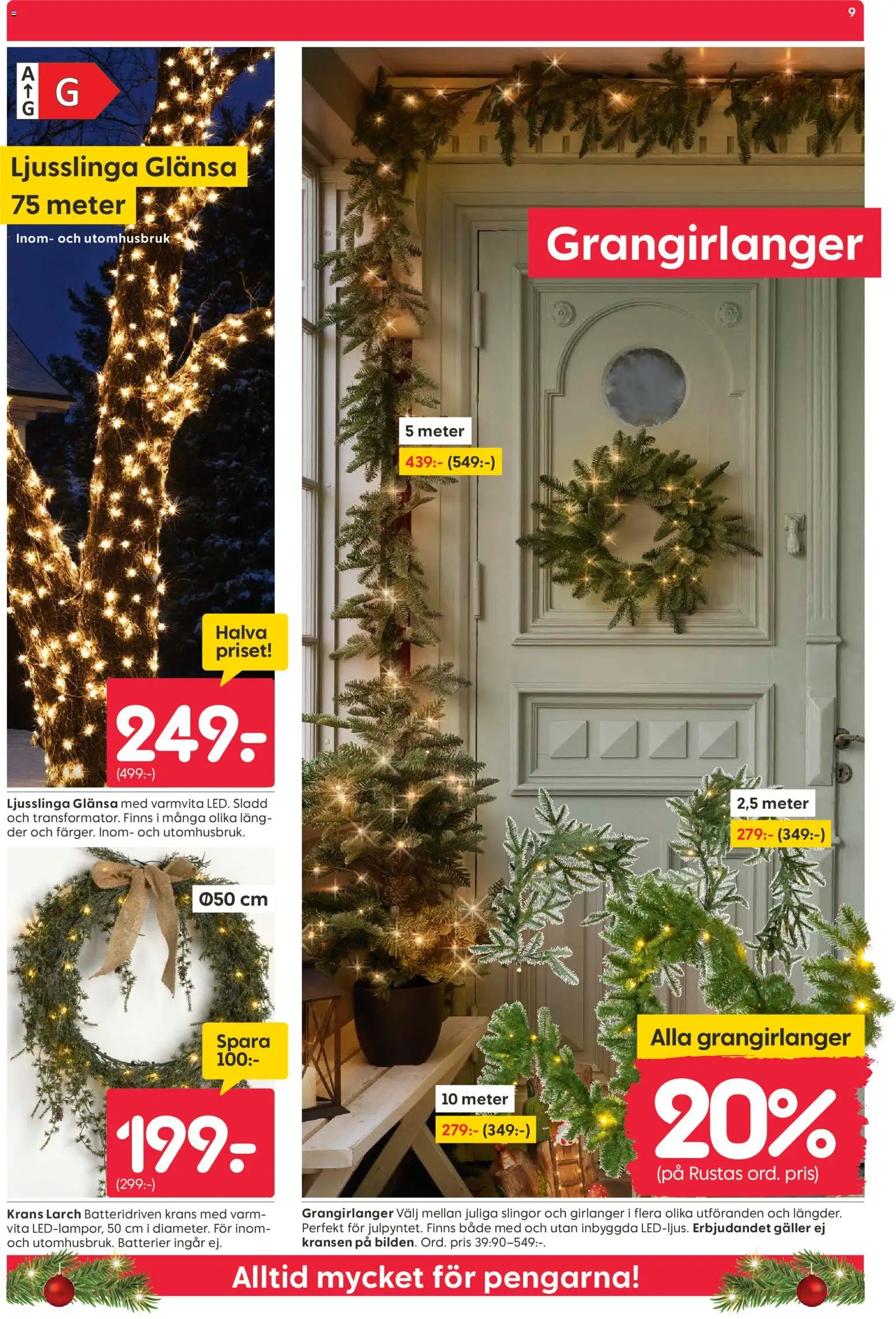 Rusta reklamblad aktuell från 17.11.2025 | Sida: 9 | Produkter: Batterier, Galler, Sladd, Ljusslinga