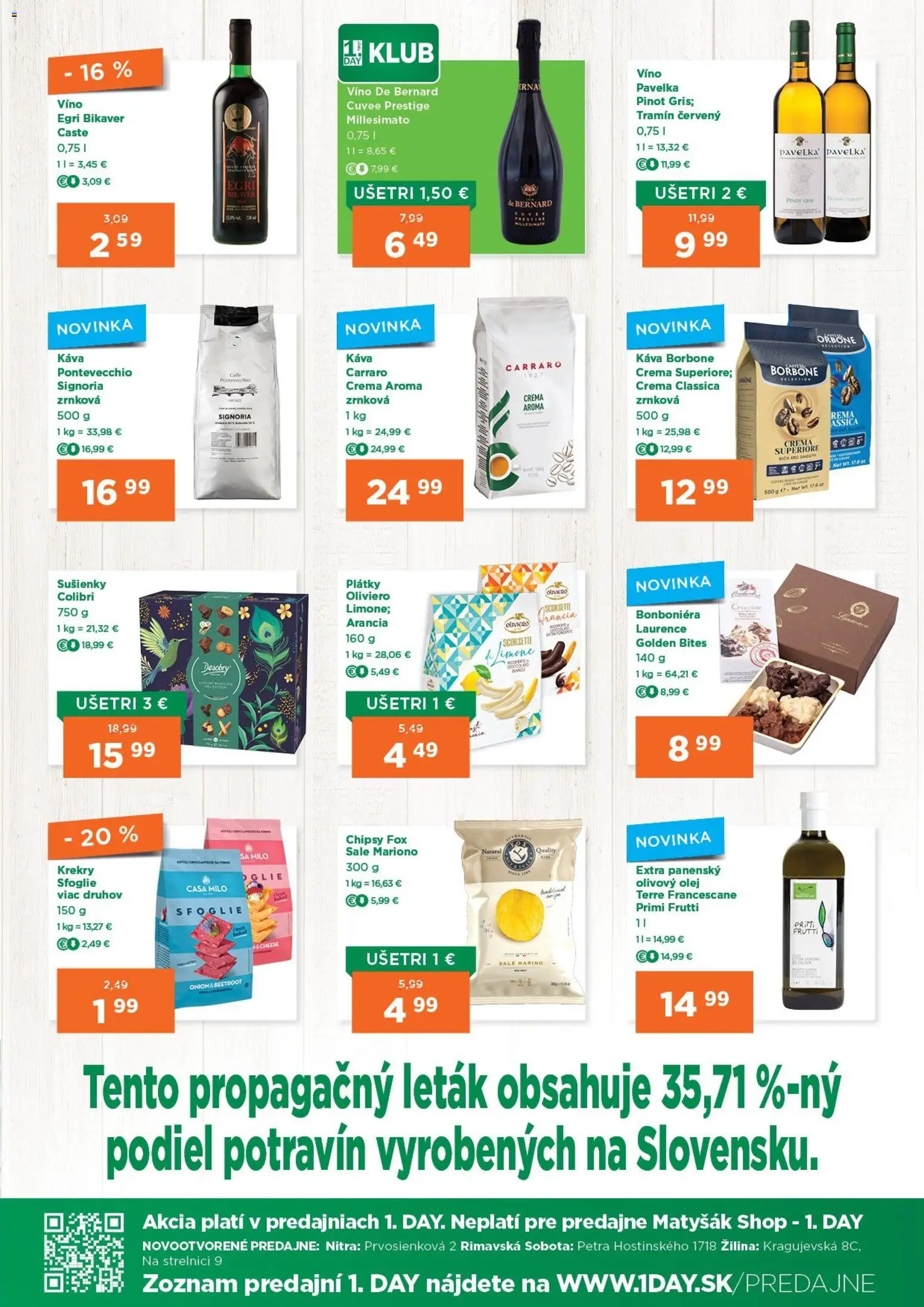 Nové 1day akcie – leták je platný od 12.03.2026 | Strana: 3 | Produkty: Olej, Káva, Víno, Chipsy