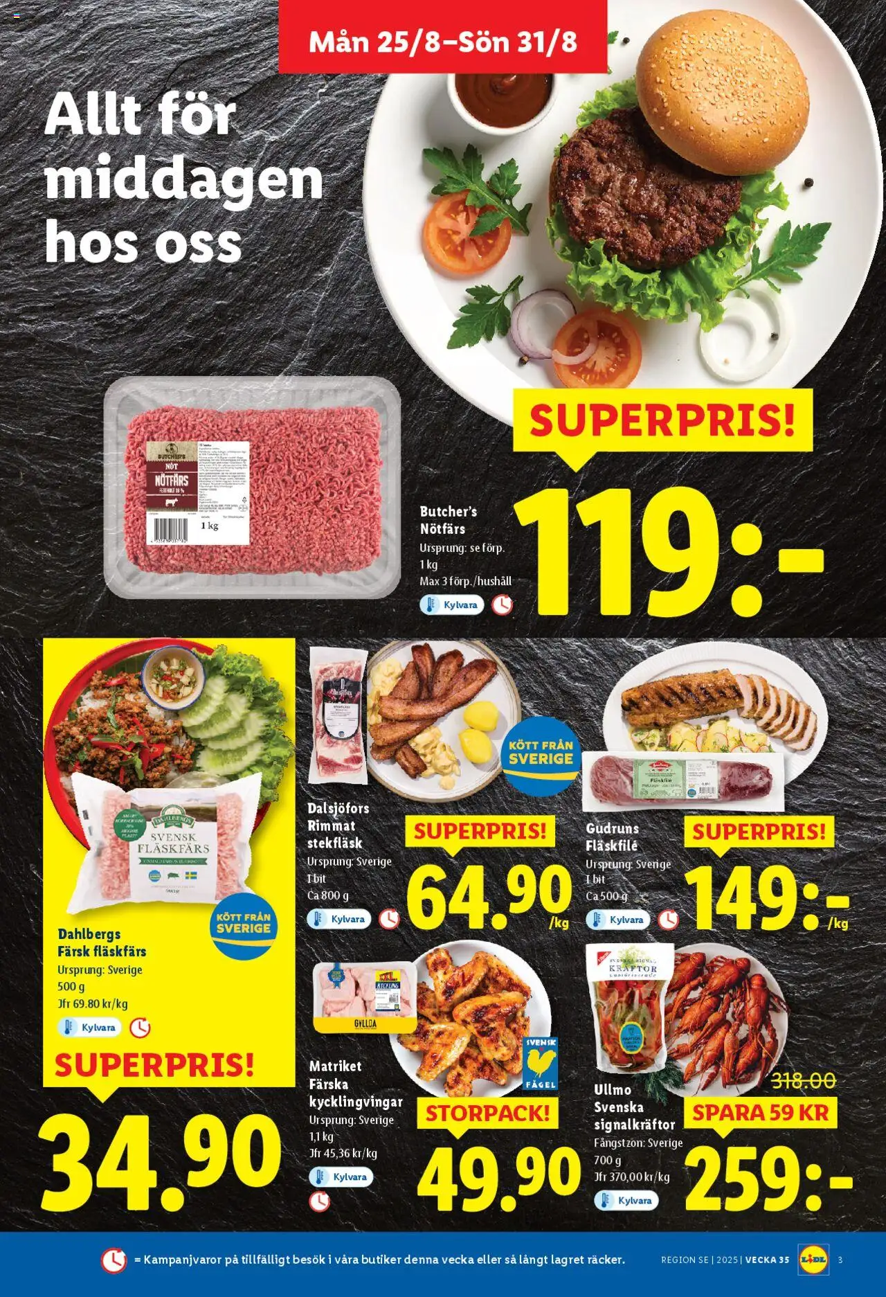 Lidl reklamblad aktuell från 25.08.2025 | Sida: 3 | Produkter: Kräftor, Nötfärs
