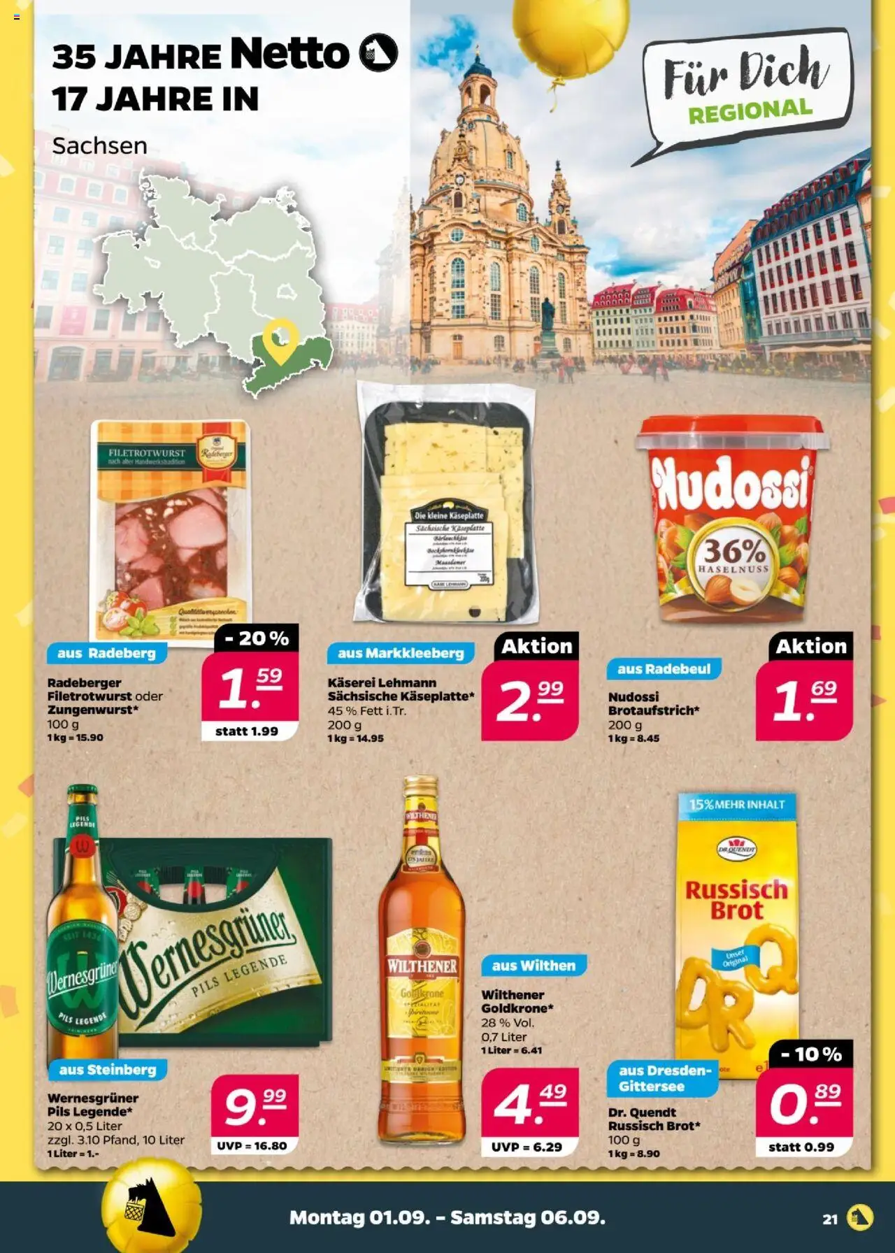 Netto Prospekt 	 - gültig ab dem 01.09.2025 | Seite: 21 | Produkte: Wilthener, Pils, Wernesgruner, Brot