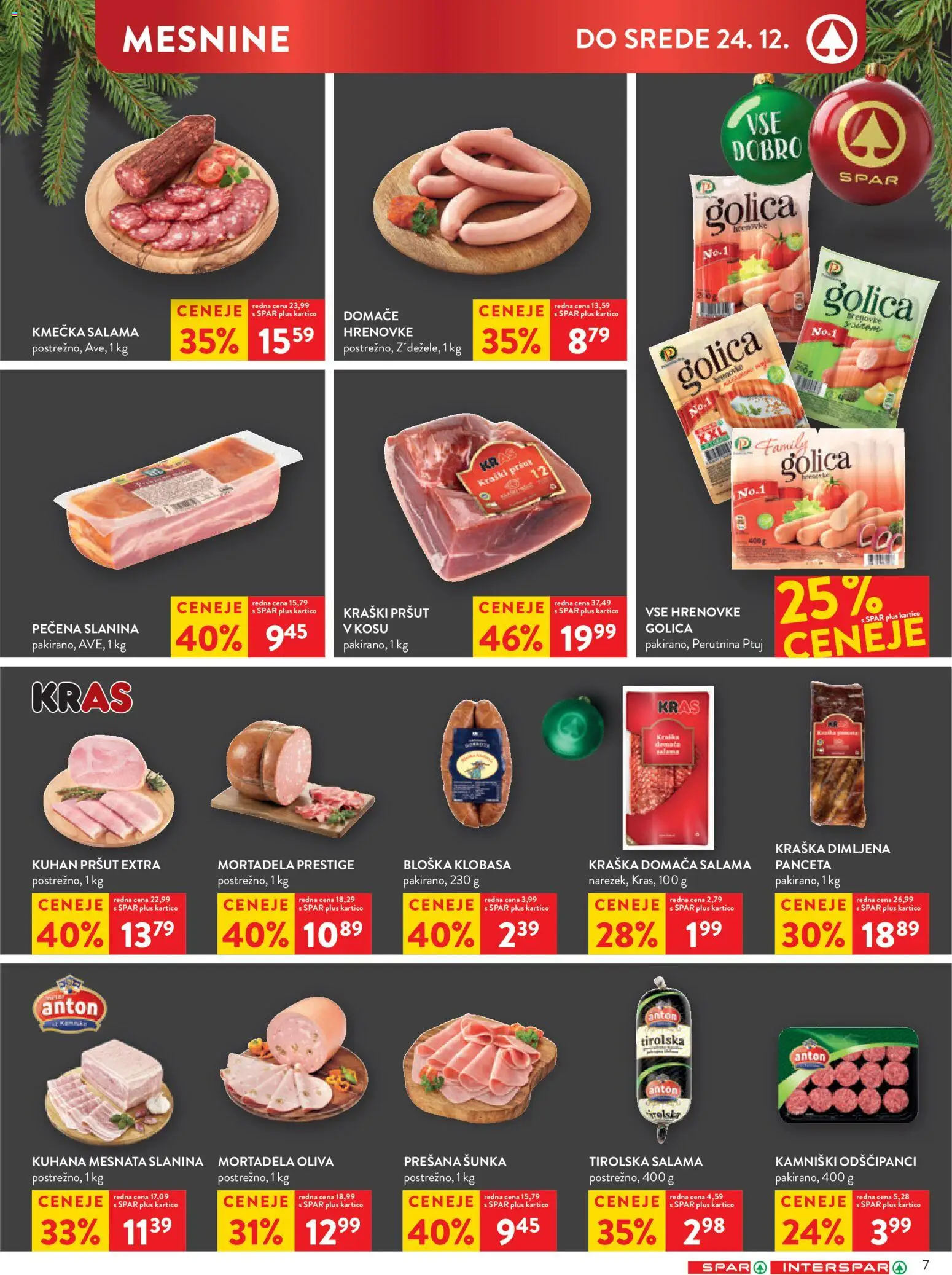 Novi Spar katalog ponudbe – veljaven od 17.12.2025 | Stran: 7 | Izdelki: Hrenovke, Panceta, Salama, Sunka