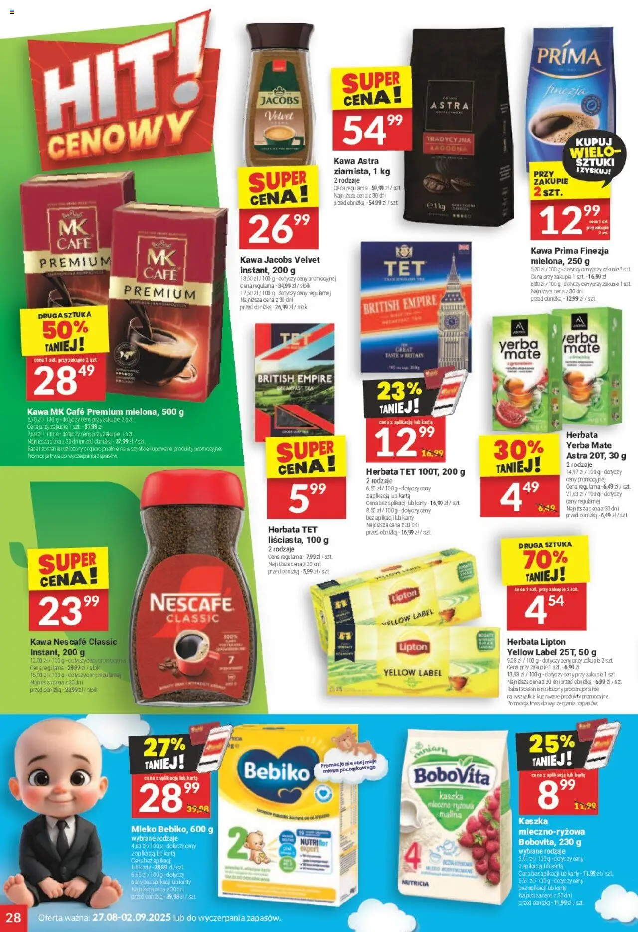 Twój Market Gazetka od 27.08.2025 | Strona: 28 | Produkty: Kawa jacobs, Nescafe, Mleka, Kawa jacobs velvet