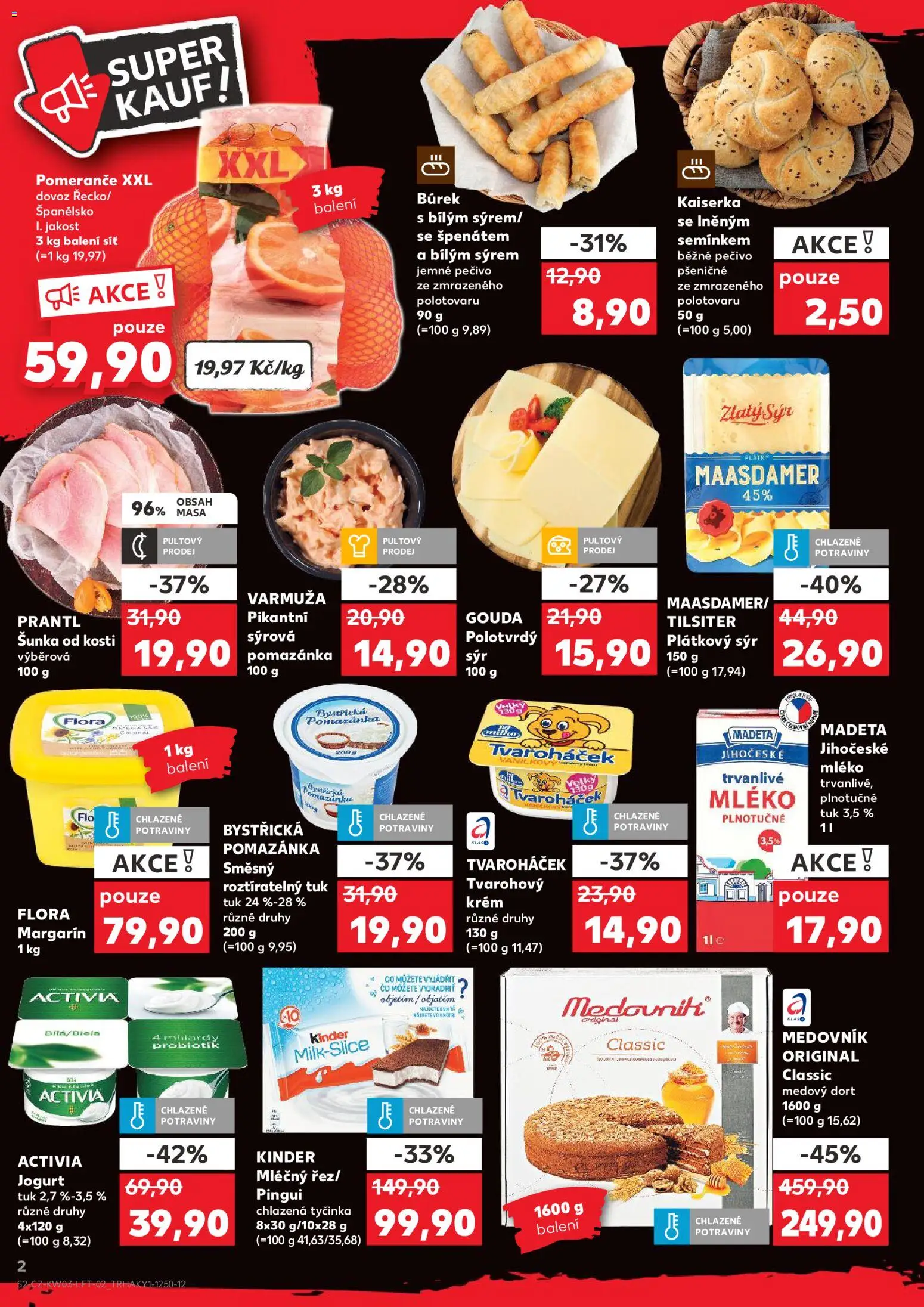 Kaufland leták - Plzeň Bory od 14.01.2026 | Strana: 2 | Produkty: Gouda, Pomeranče, Kinder, Margarín