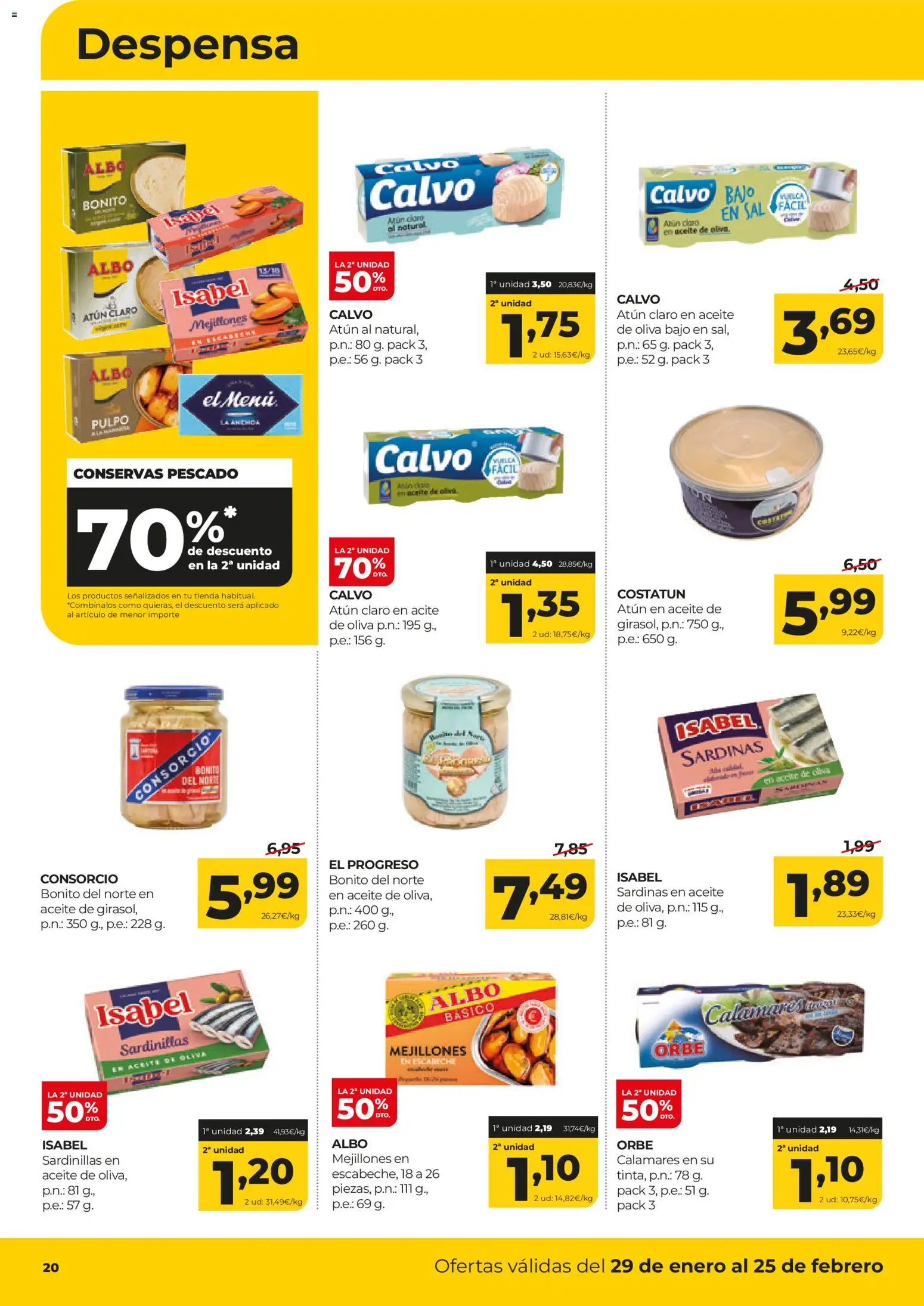 Alimerka folleto Castilla y León │ válido desde el 29.01.2026 | Página: 20 | Productos: Calamares, Aceite, Pescado, Anchoa