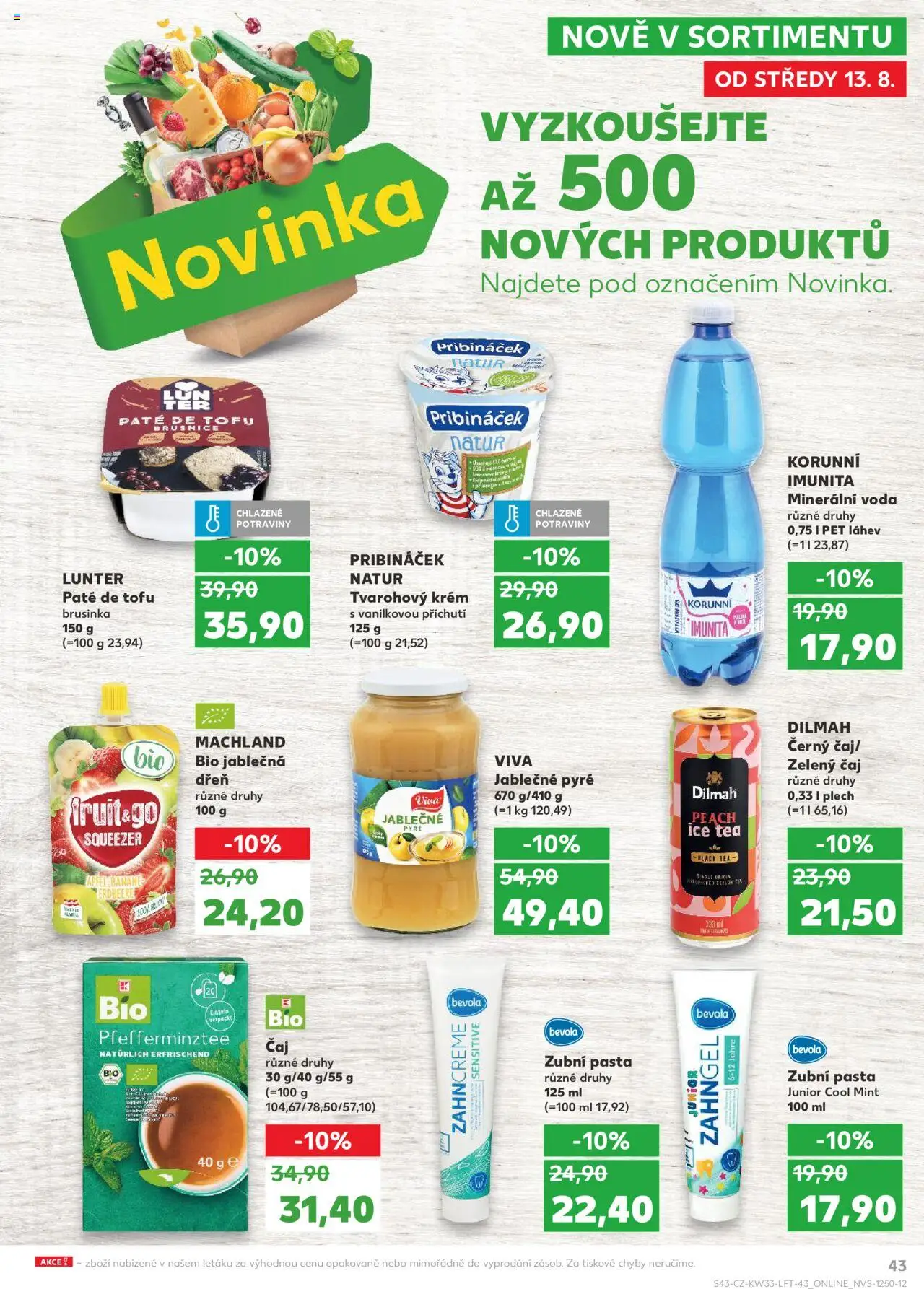 Kaufland leták - Brno od 13.08.2025 | Strana: 43 | Produkty: Voda, Zelený čaj, Pribináček, Plech