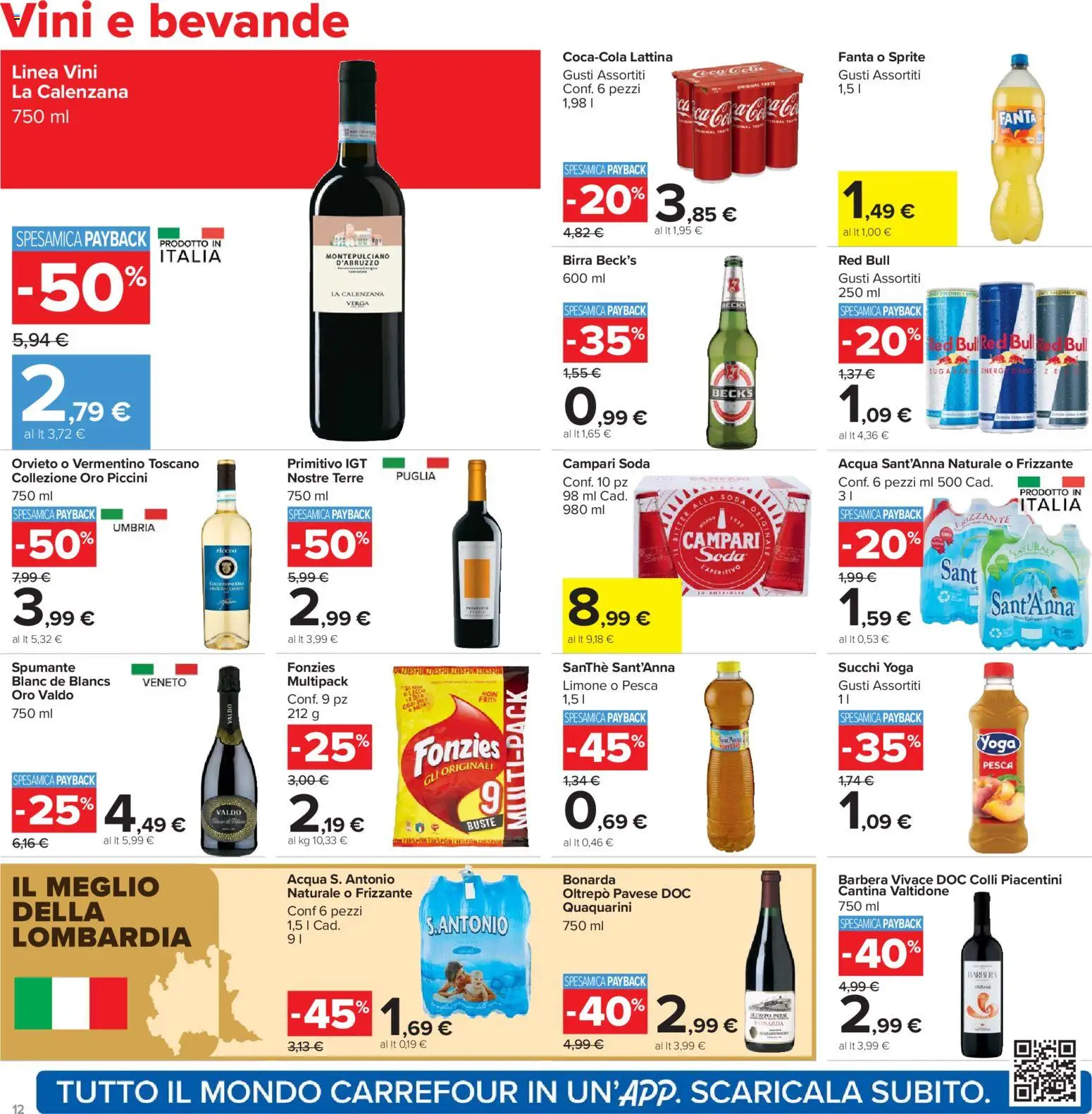 Volantino Carrefour del 13.03.2026 | Pagina: 12 | Prodotti: Acqua, Pesca, Spumante, Red Bull