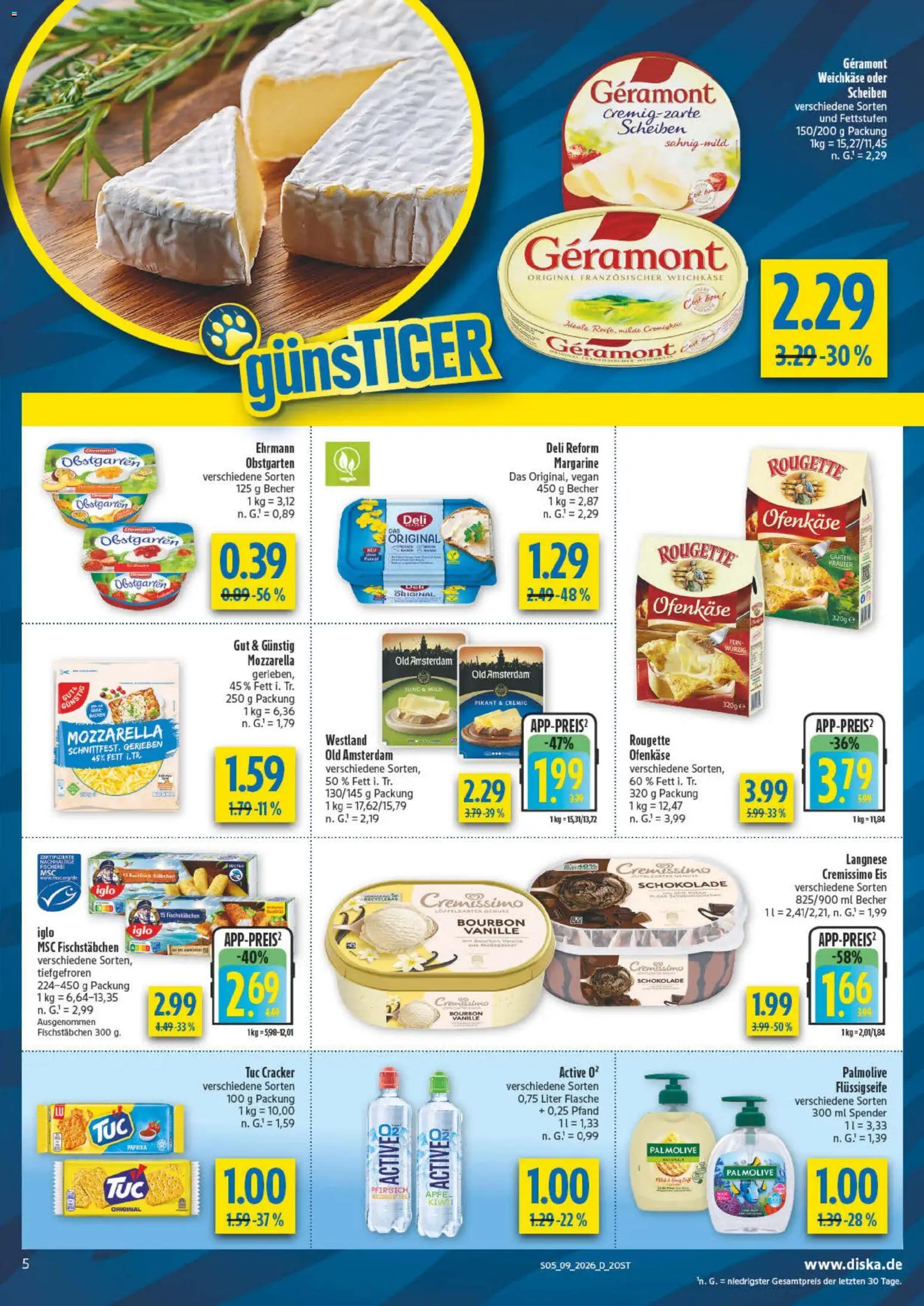 Diska Prospekt 	 – gültig ab 23.02.2026 | Seite: 5 | Produkte: Geramont, Langnese, Margarine, Mozzarella