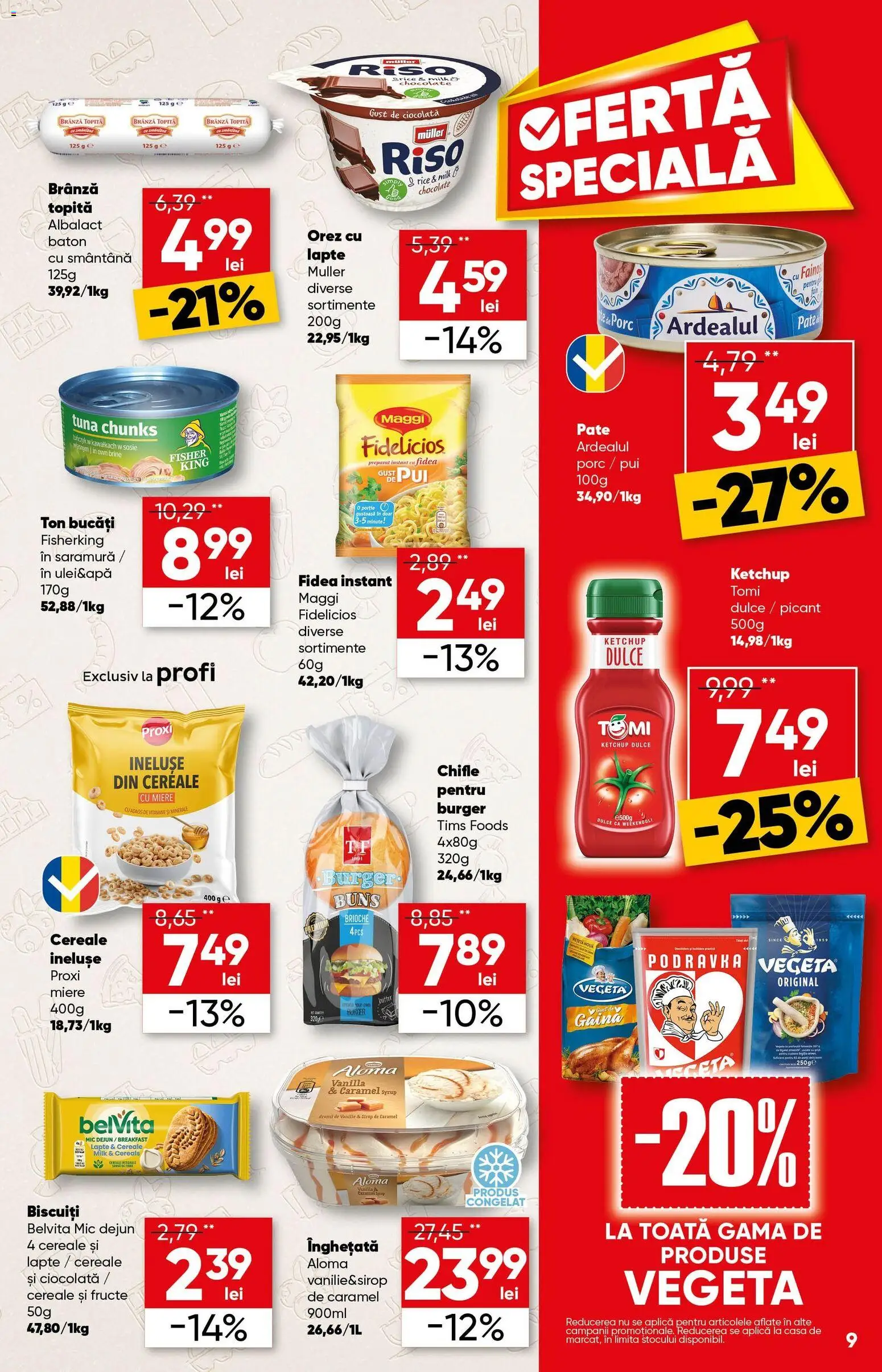 Noul catalog Profi – valabil de la 18.02.2026 | Pagină: 9 | Produse: Lapte, Ciocolată, Ketchup, Burger