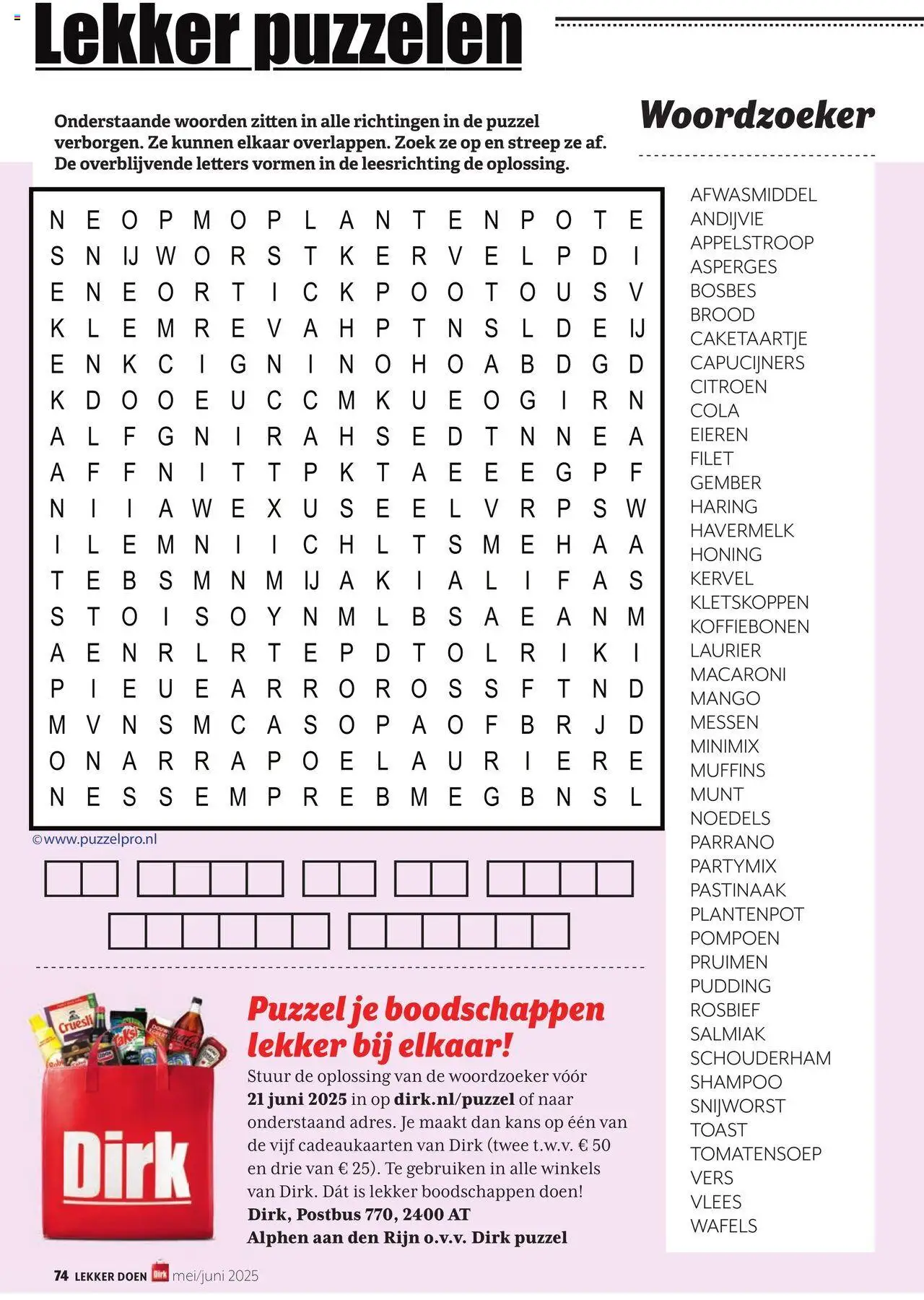  | Pagina: 74 | Producten: Muffins, Puzzel, Koffiebonen, Wafels