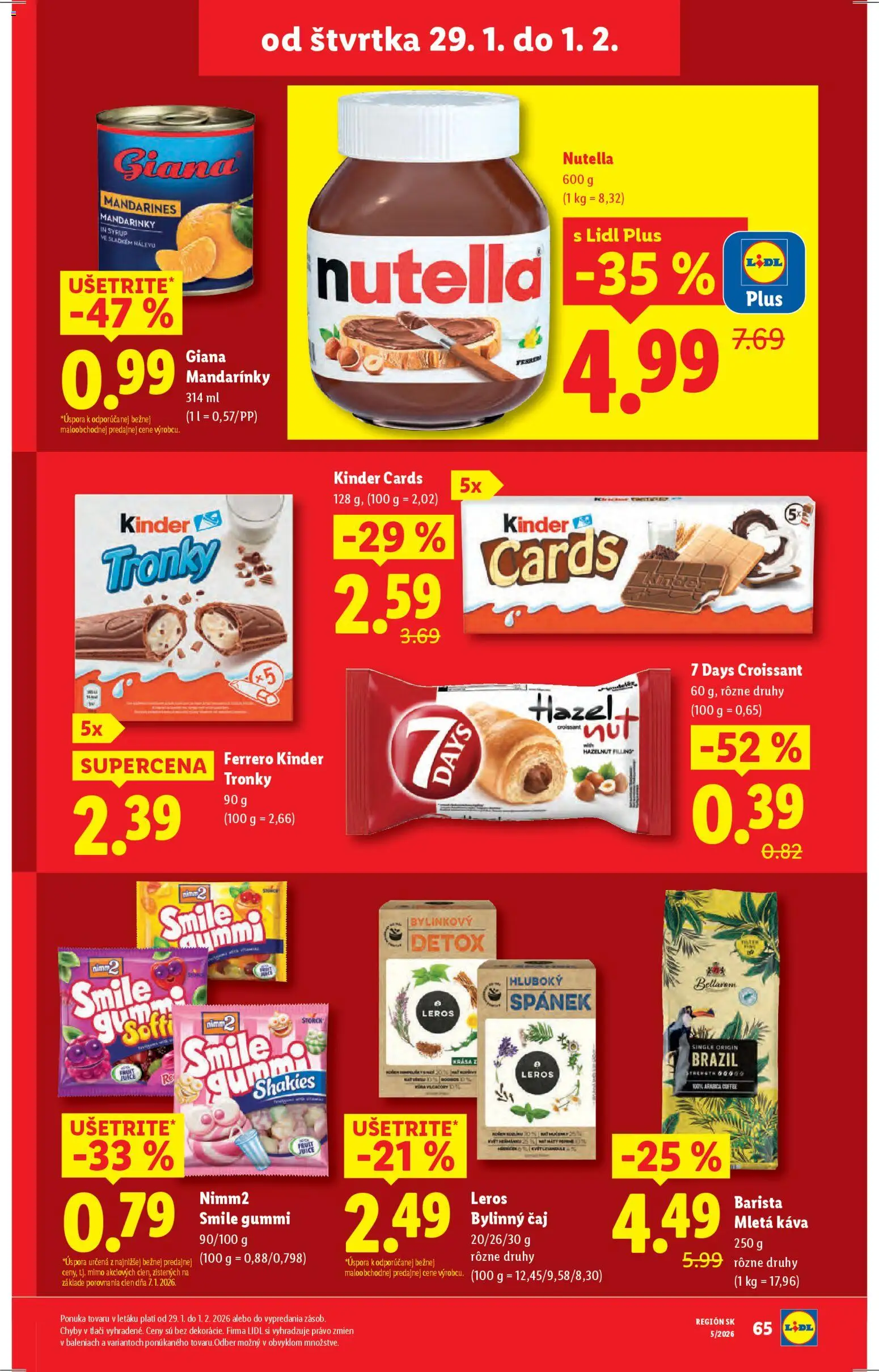 Nové Lidl akcie – leták je platný od 29.01.2026 | Strana: 23 | Produkty: Káva, Čaj, Kinder, Nutella