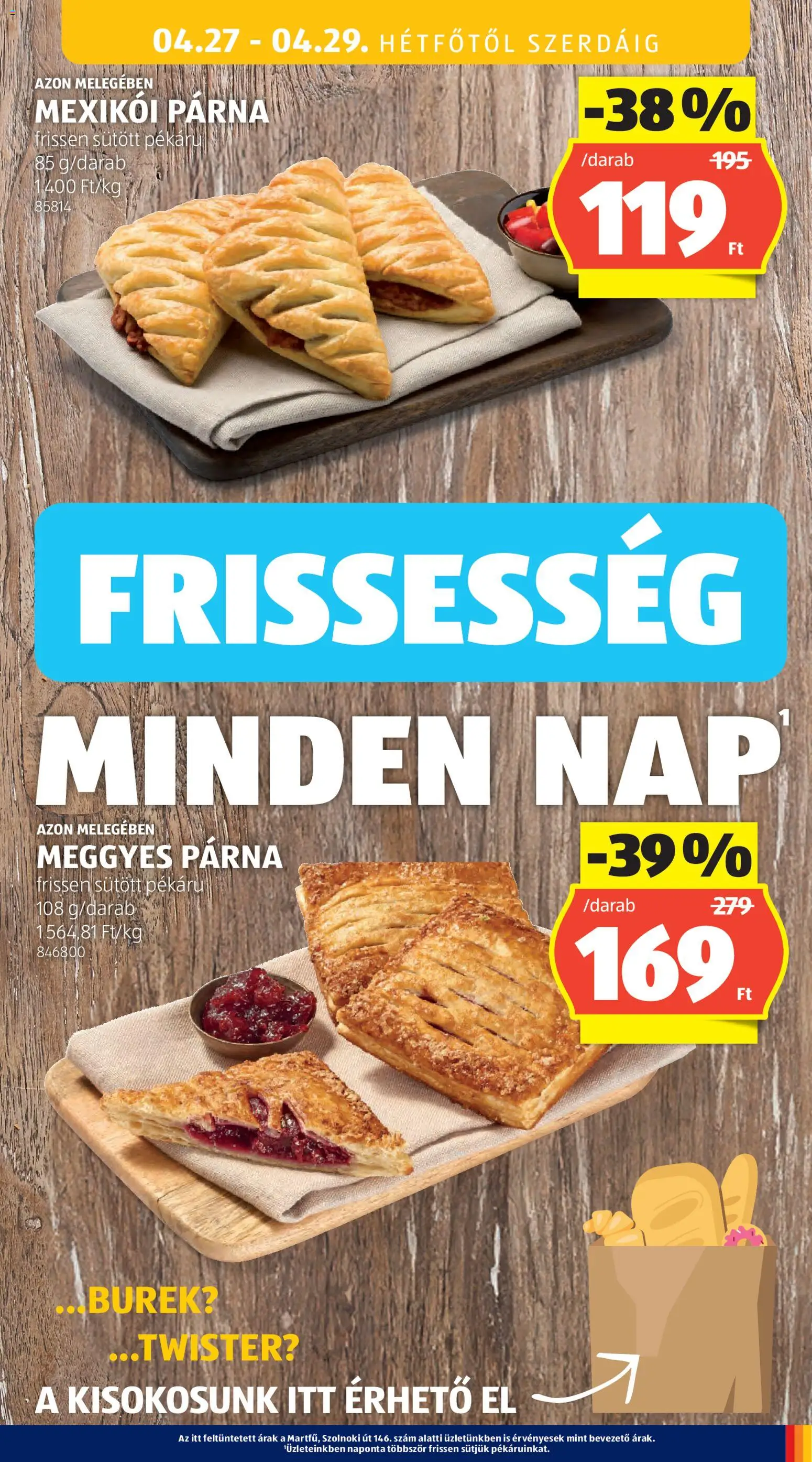 Aldi akciós ujság - amely érvényes a következő dátumtól: 23.04.2026 | Oldal: 39 | Termékek: Burek, Párna