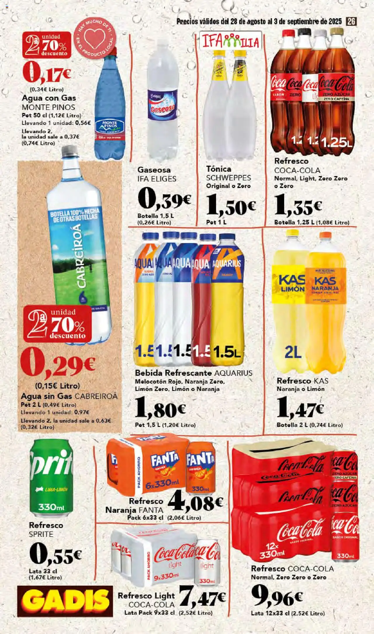 Gadis folleto │ válido desde el 28.08.2025 | Página: 26 | Productos: Agua con gas, Πρίζες, Gaseosa