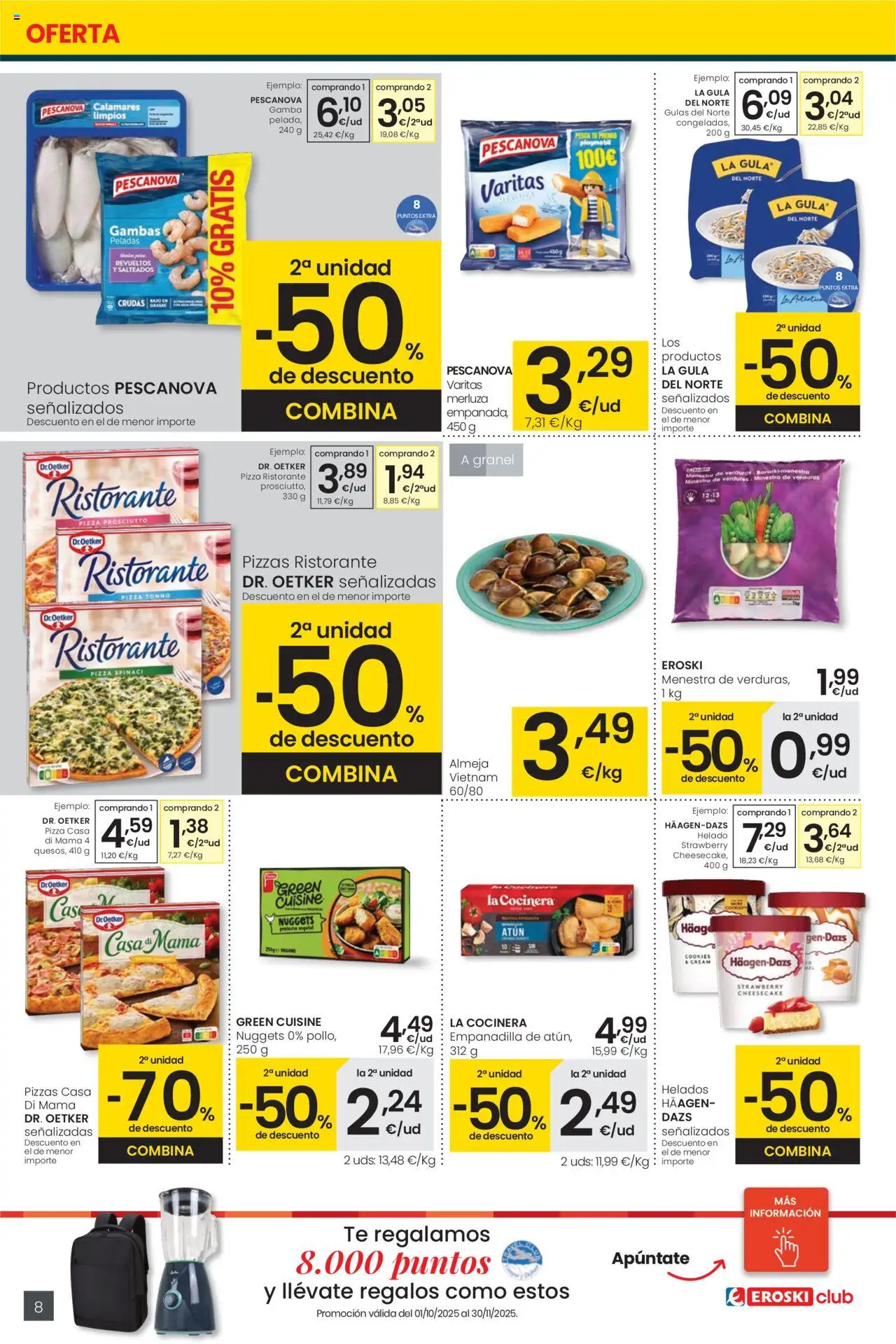 Eroski - Precio más bajo City │ válido desde el 02.10.2025 | Página: 8 | Productos: Calamares, Helado, Gamba, Nuggets