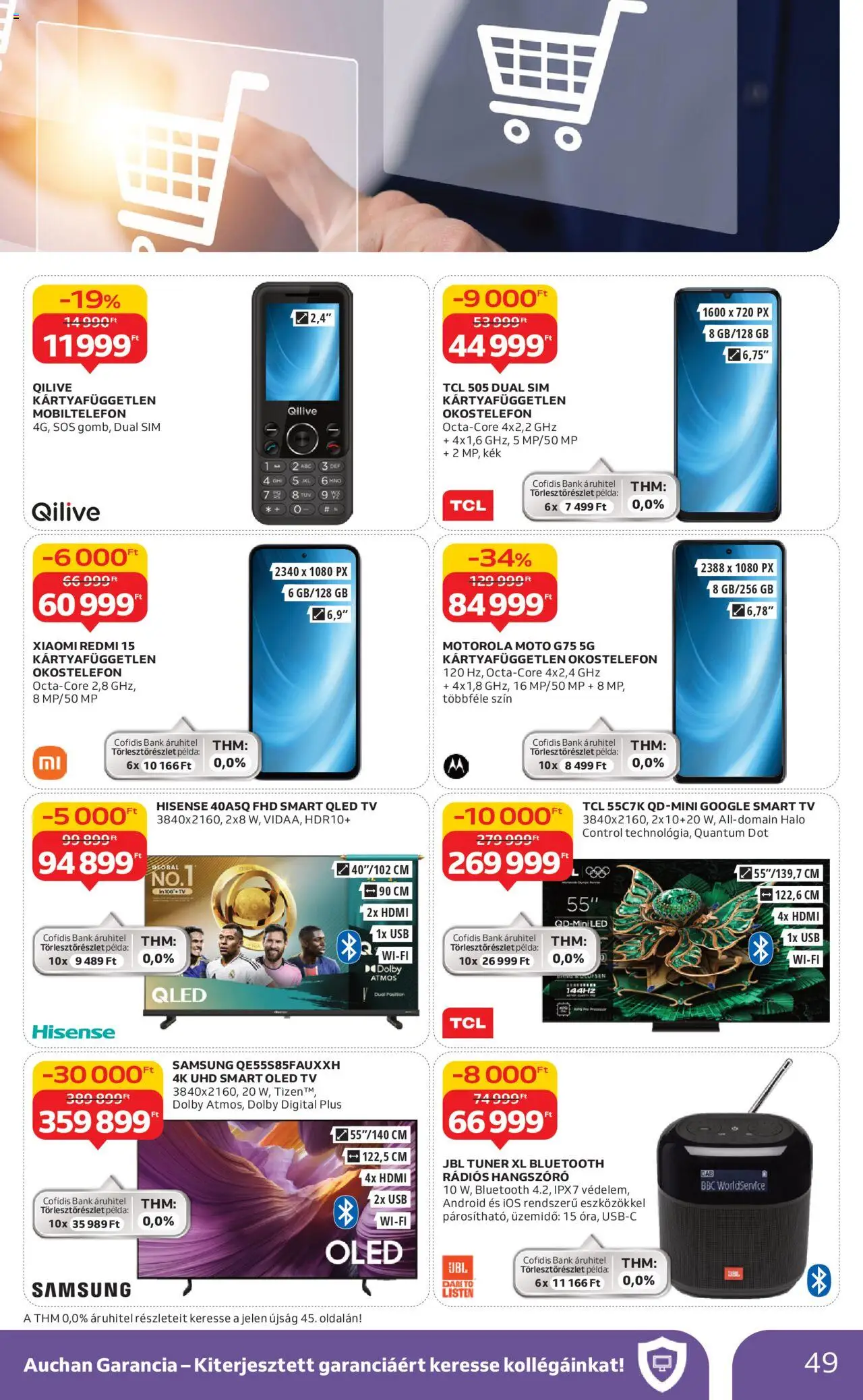 Auchan akciós ujság - amely érvényes a következő dátumtól: 24.10.2025 | Oldal: 49 | Termékek: Hangszóró, USB, TV, Samsung