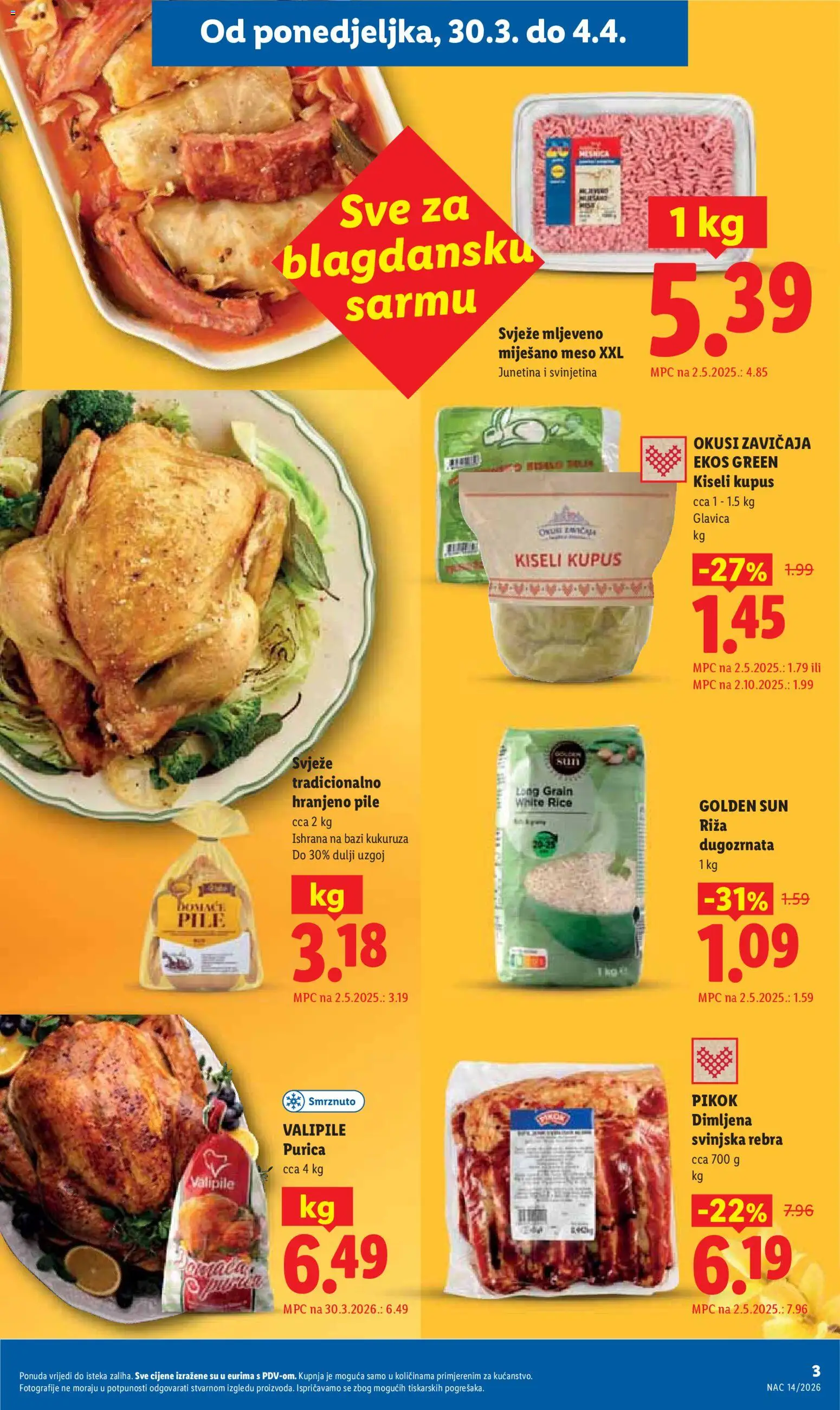 Lidl katalog | vrijedi od 30.03.2026 | Stranica: 3 | Proizvodi: Meso, Junetina, Svinjetina, Kupus