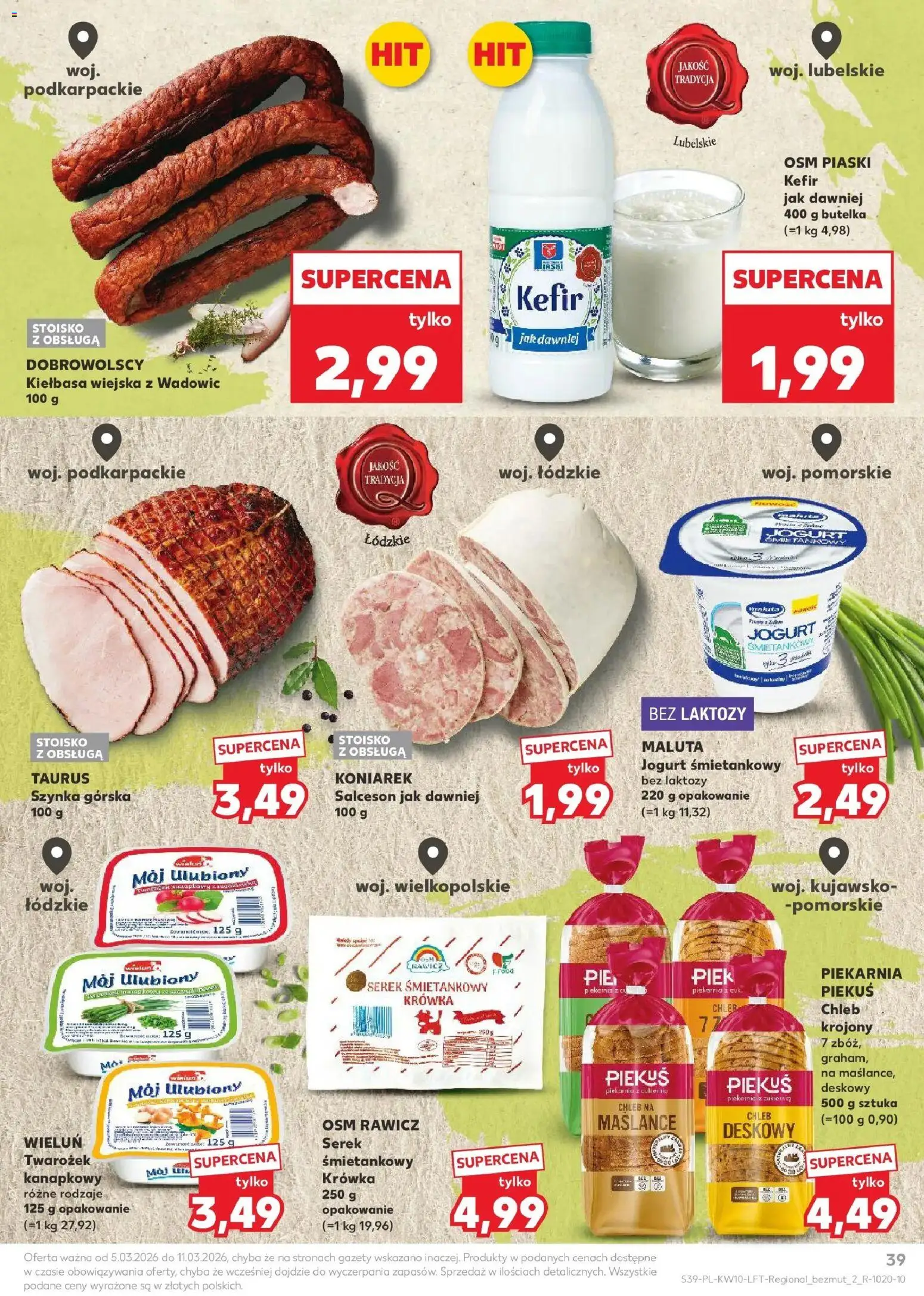 Kaufland gazetka od 05.03.2026 | Strona: 39 | Produkty: Kiełbasa, Bez laktozy, Chleb, Twarożek