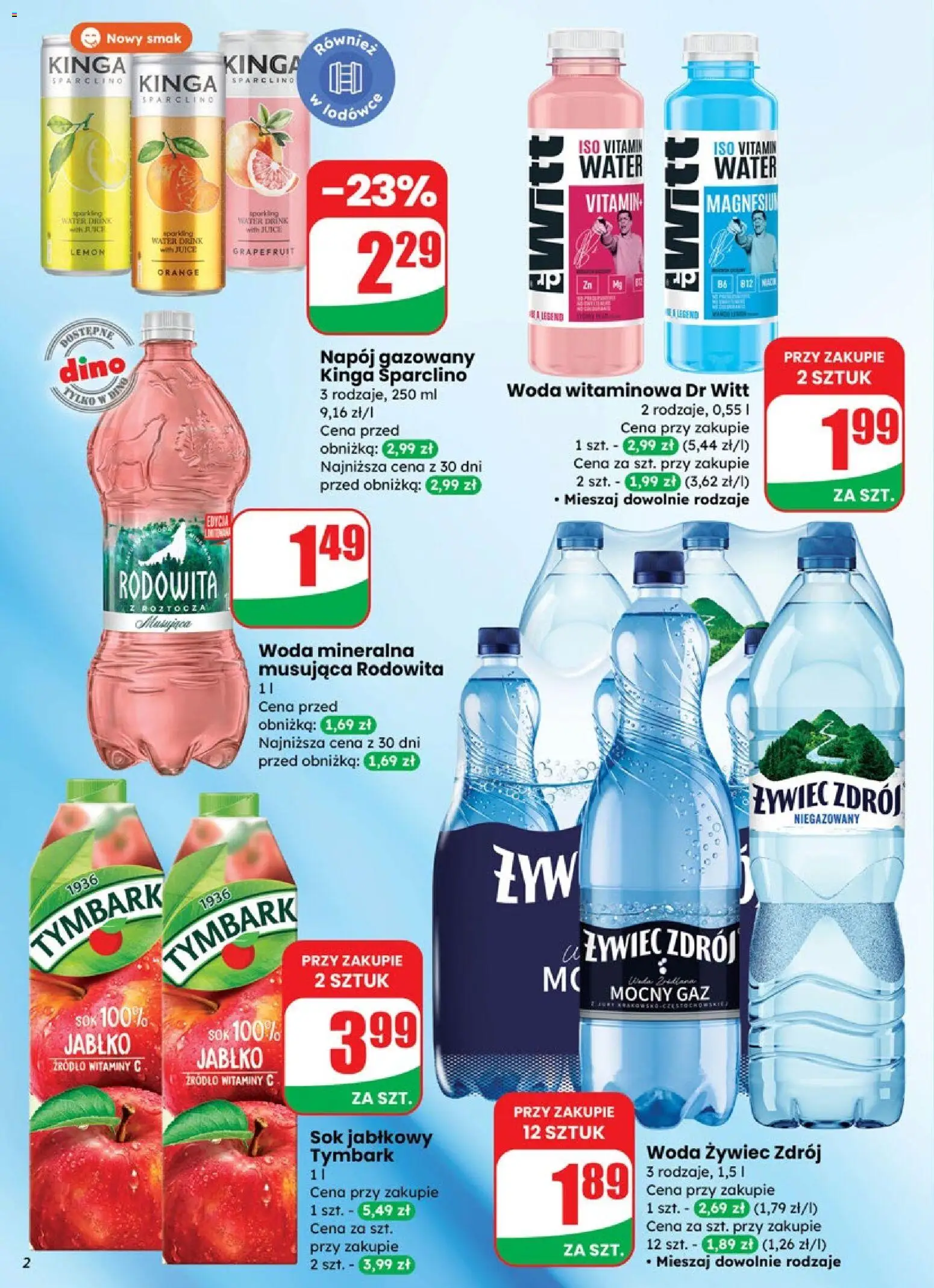 Dino Gazetka od 29.10.2025 | Strona: 2 | Produkty: Woda żywiec, Sok jabłkowy, Sok, Woda