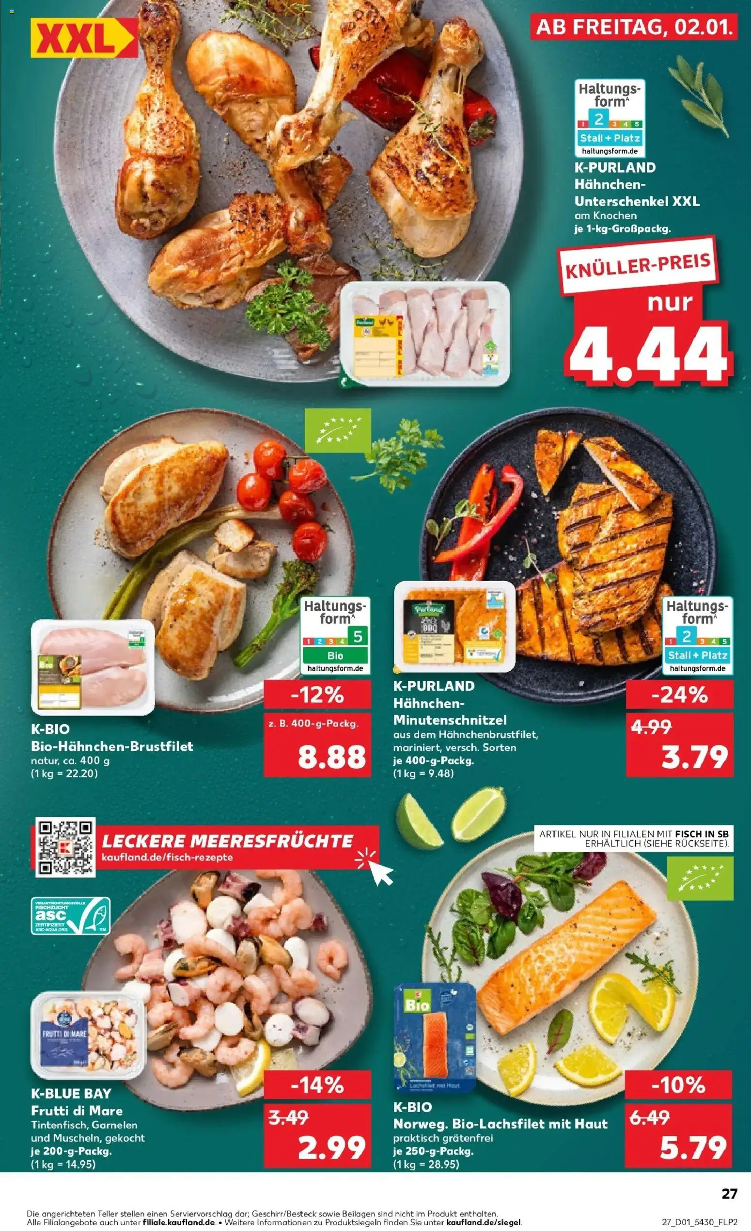 Kaufland prospekt Regensburg	 – gültig ab 02.01.2026 | Seite: 27 | Produkte: Hahnchen, Garnelen, Fisch, Meeresfrüchte
