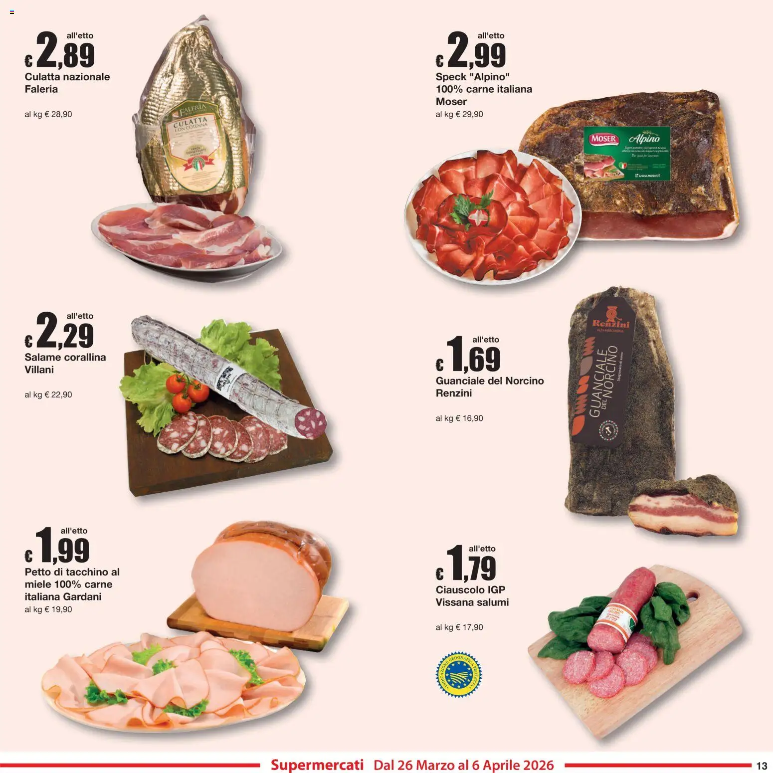 Volantino Sì con Te del 26.03.2026 | Pagina: 13 | Prodotti: Speck, Salame, Tacchino, Guanciale