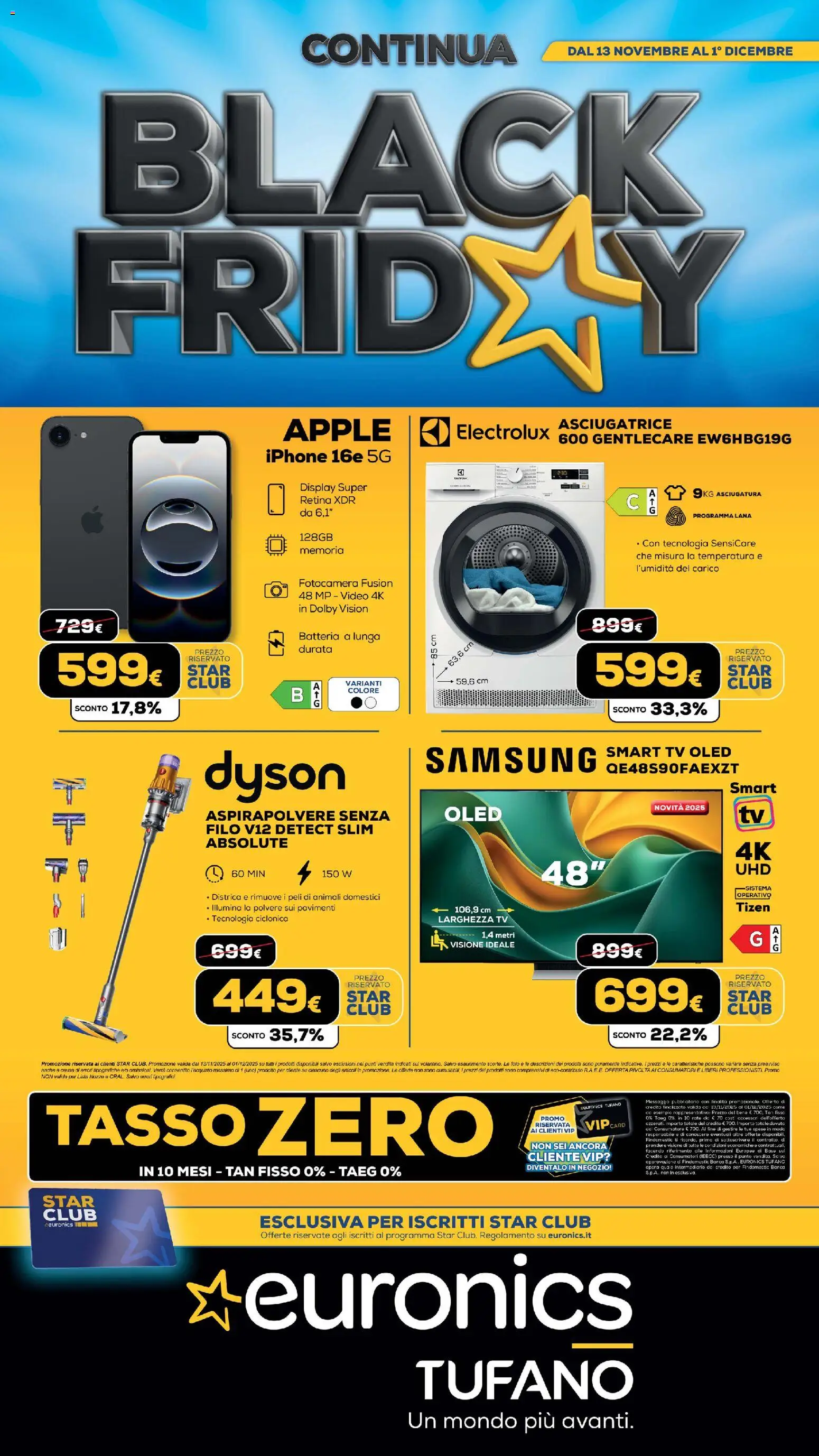 Volantino Euronics del 13.11.2025 | Pagina: 1 | Prodotti: Iphone, smart TV, Aspirapolvere, Batteria