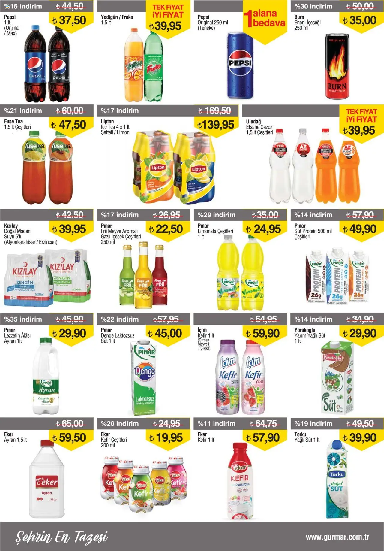 Gürmar Katalog - 16.06.2025 tarihinden itibaren geçerlidir | Sayfa: 9 | Ürünler: Süt, Limon, Şeftali, Gazlı içecek