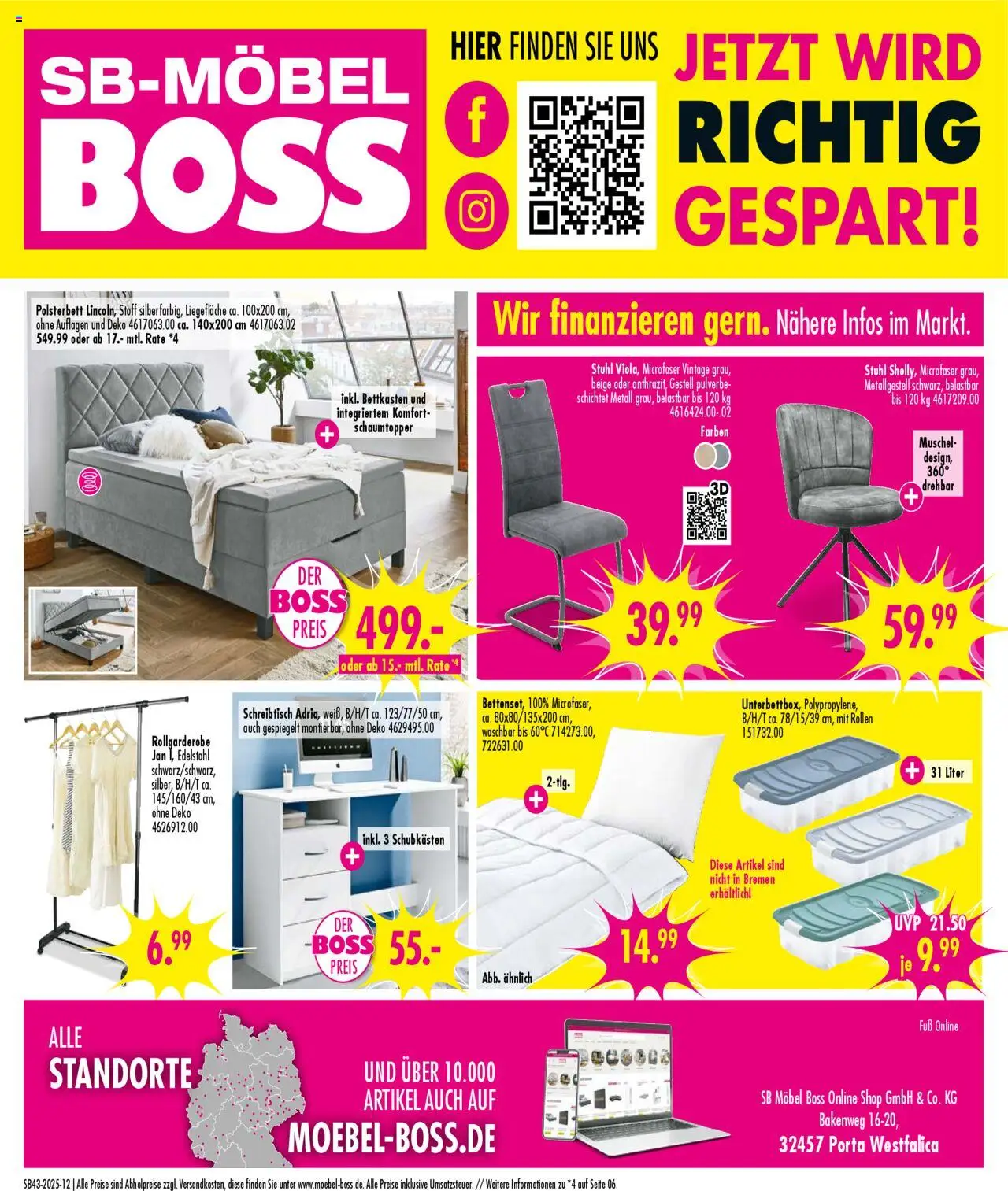 SB Möbel Boss Prospekt 	 – gültig ab 18.10.2025 | Seite: 12 | Produkte: Polsterbett, Stuhl