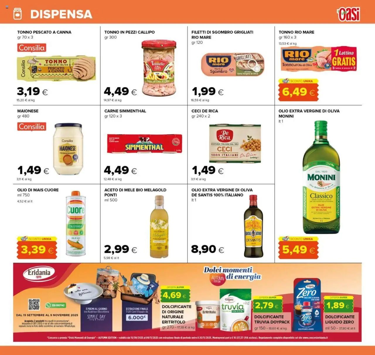 Volantino Oasi del 13.09.2025 | Pagina: 15 | Prodotti: Aceto di mele, Olio, Olive, Tonno